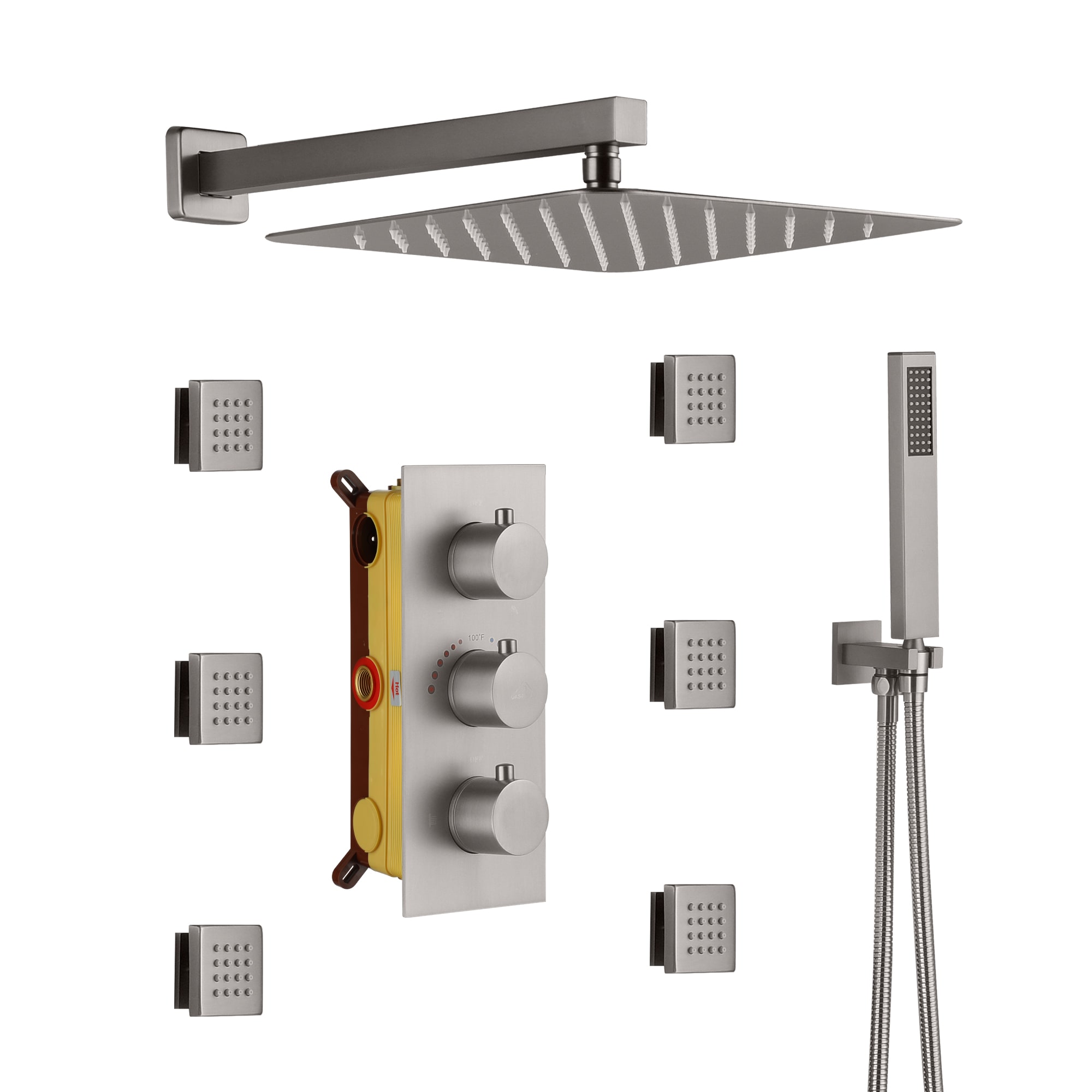 CASAINC M6001-A-12-BN Brush nickel 10-in Built-In Shower Faucet System with 3-way Diverter ( Pressure-balanced Valve Included )
