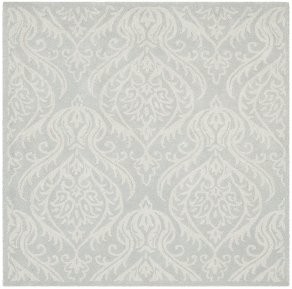 Hand-Tufted Silver Ivory Square Wool-Blend 6' Rug