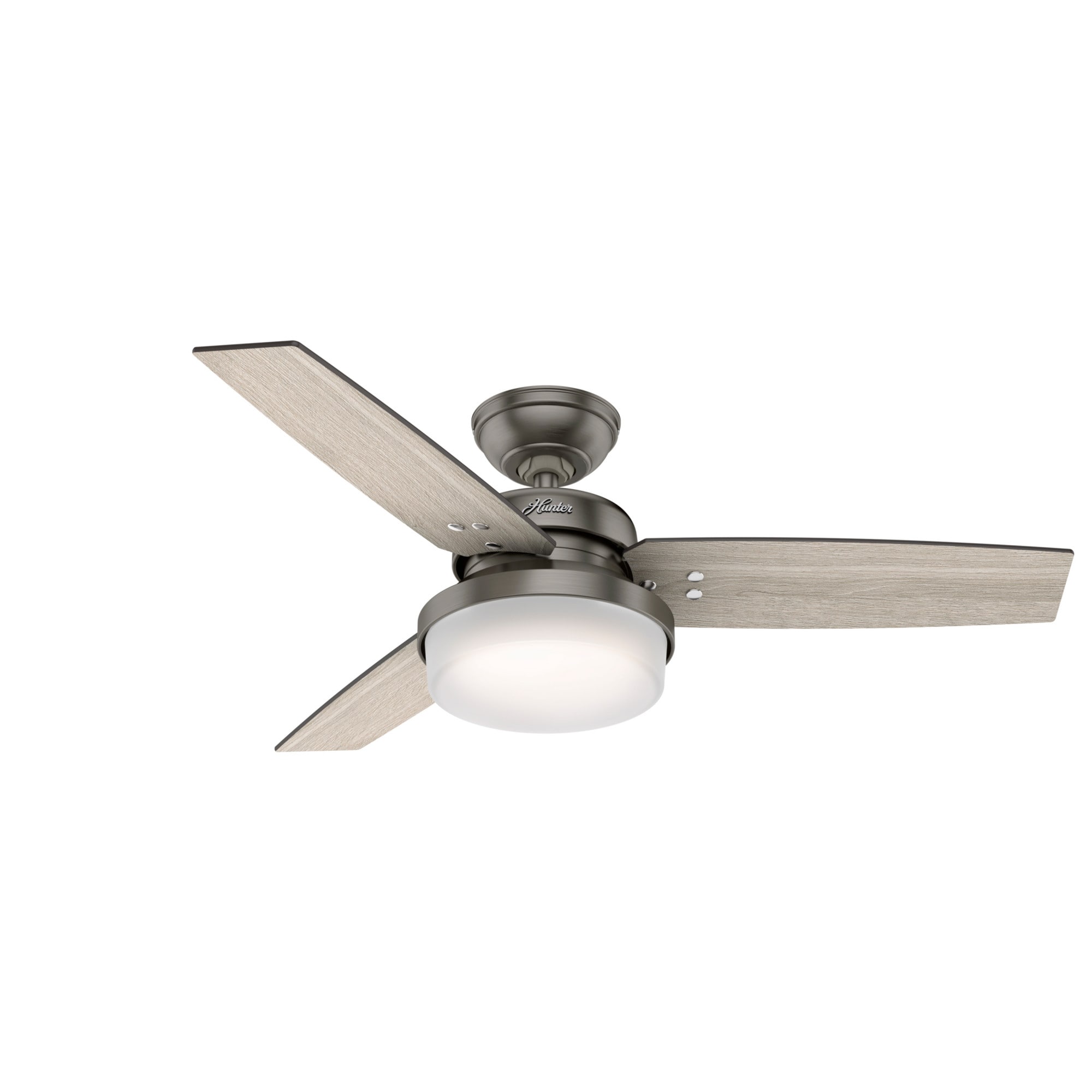 Hunter 50393 Sentinel 44-in Brushed Slate with Light Gray Oak Blades Ceiling Fan With Light - Remote Included ( 3 -Blade )