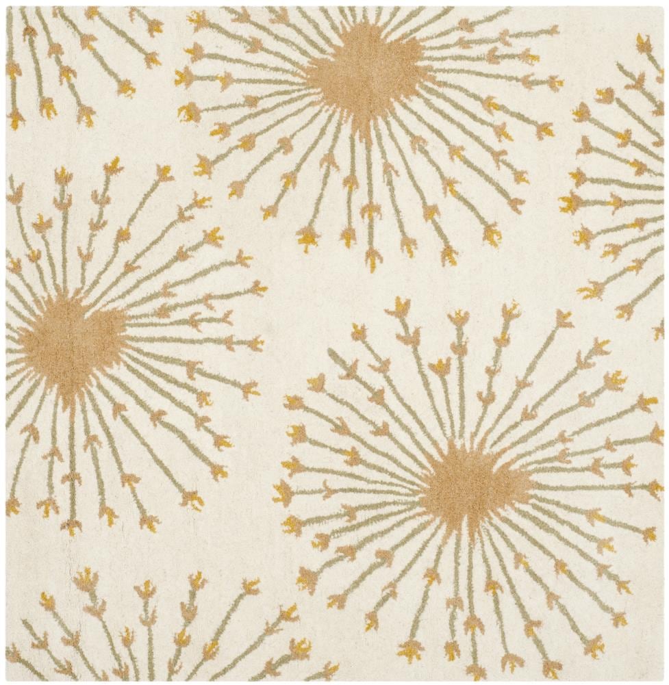 Safavieh BEL123A-5SQ Bella Spokes 5 x 5 (ft) Tufted Wool Beige/Gold Square Indoor Floral/Botanical Farmhouse/Cottage Area rug