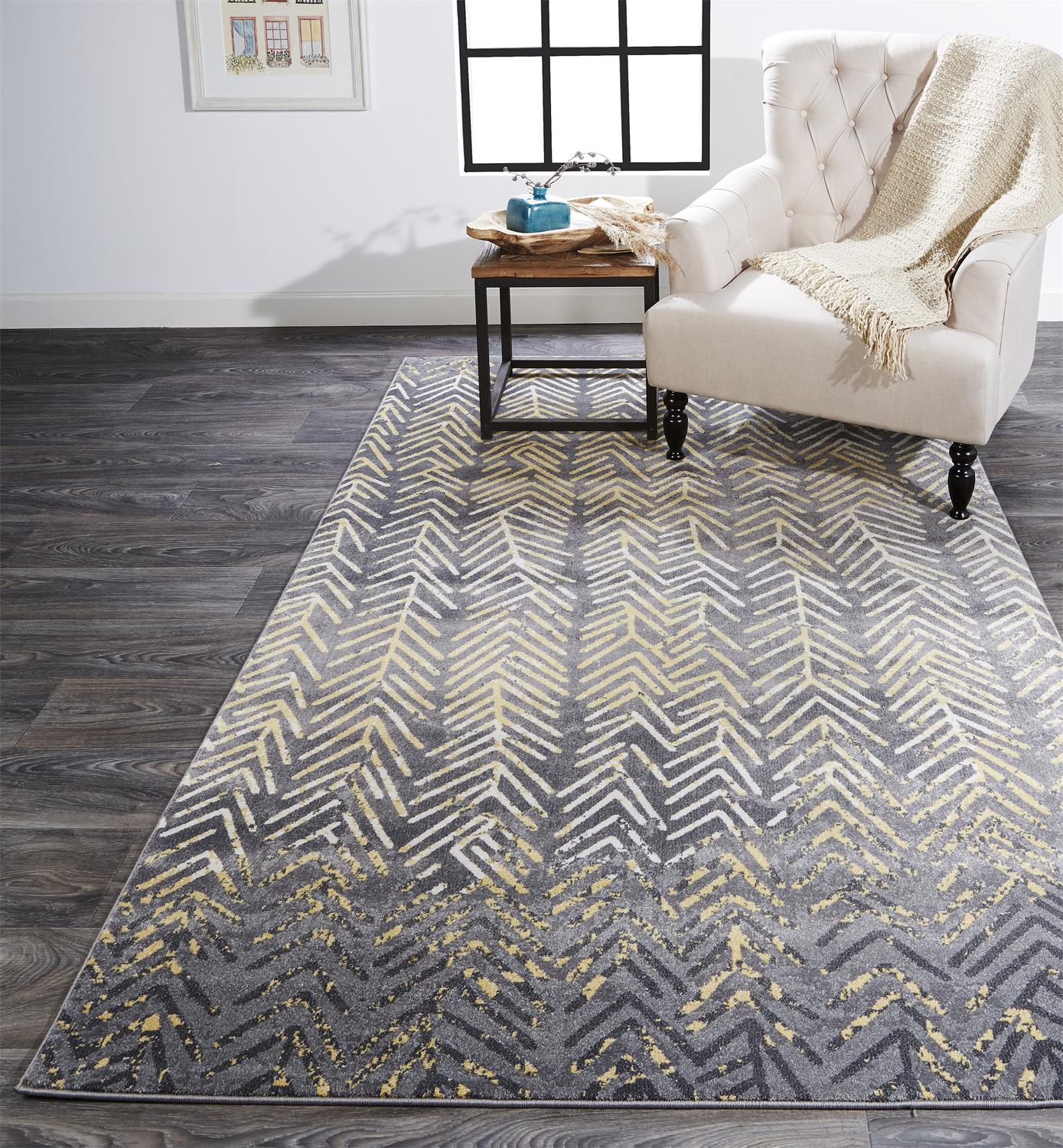 Room Envy 617R3604GRT000P18 Milania 2 x 3 (ft) Loomed Polypropylene Graphite Gray/Pale Yellow Rectangular Indoor Abstract Mid-Century Modern Throw rug