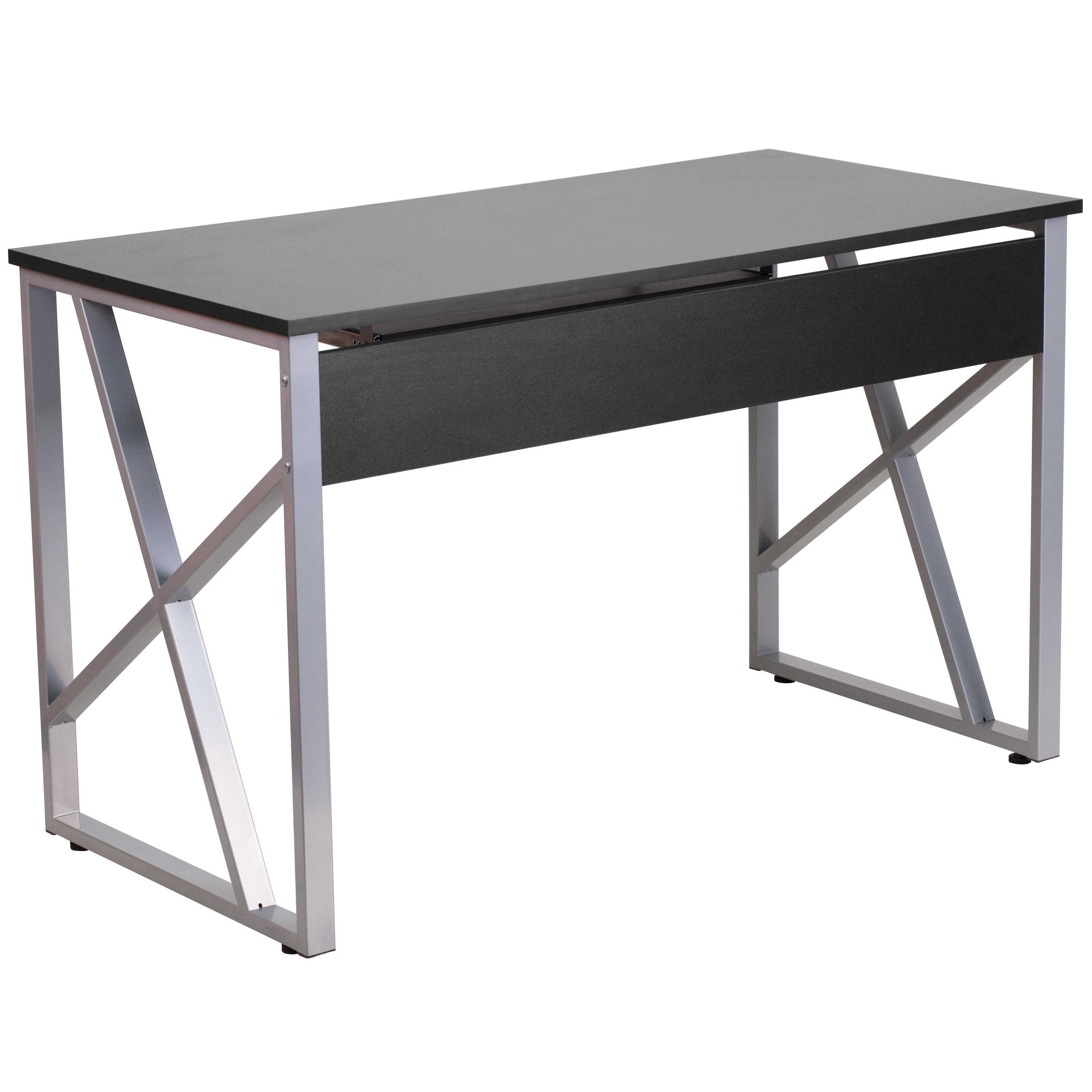 Black Laminate Rectangular Desk with Pull-Out Keyboard Tray