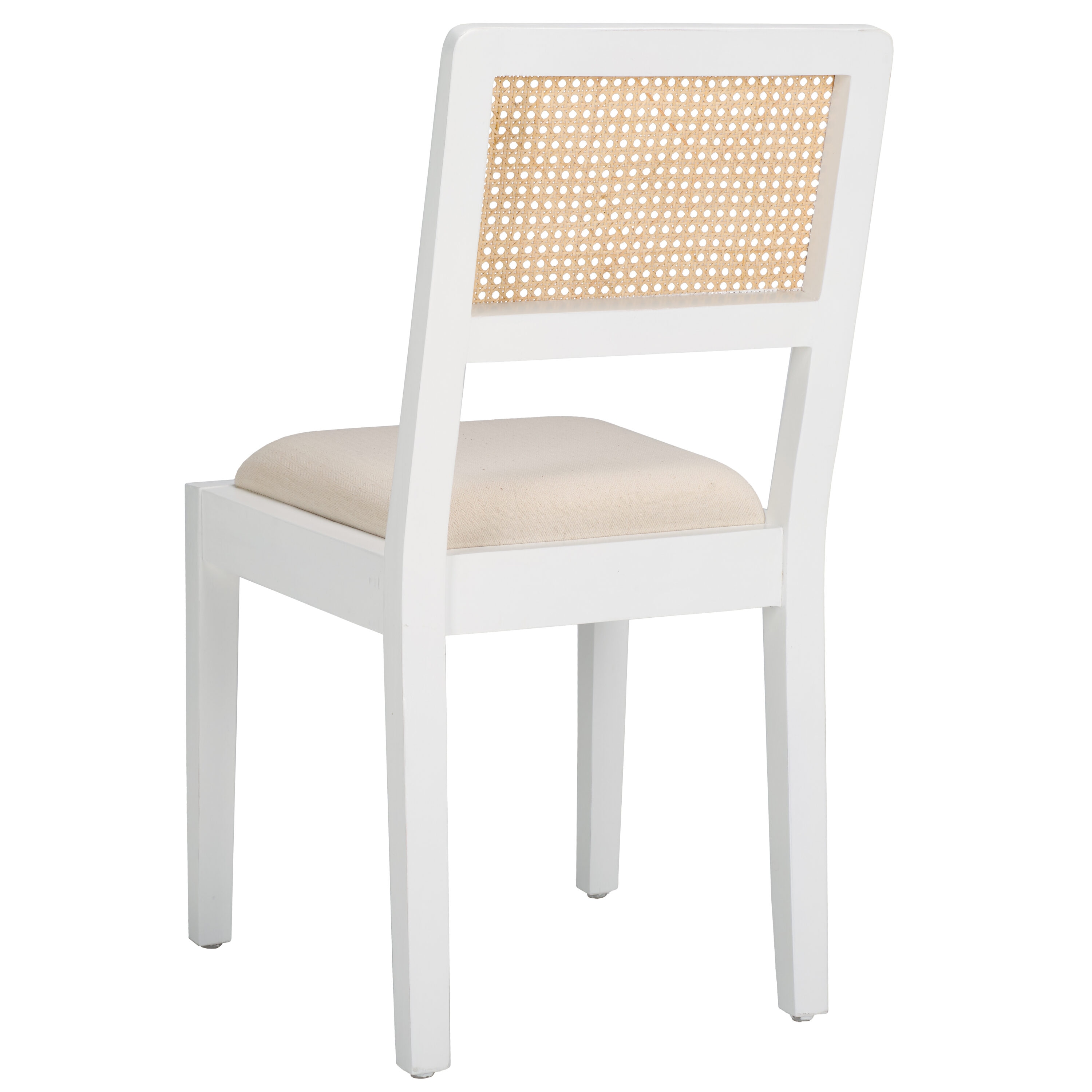 Suzetta White and Natural Pine Wood Side Chair with Rattan Backrest