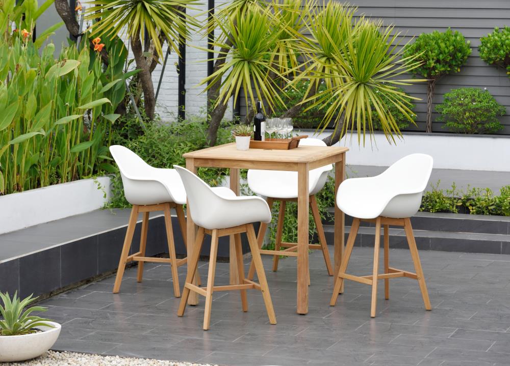 Amazonia ARES-4CONCARM WHT  Teak 5 -Piece Brown Bar Height Patio Dining Set Wood Square Table with 4 Brown Stationary Chairs