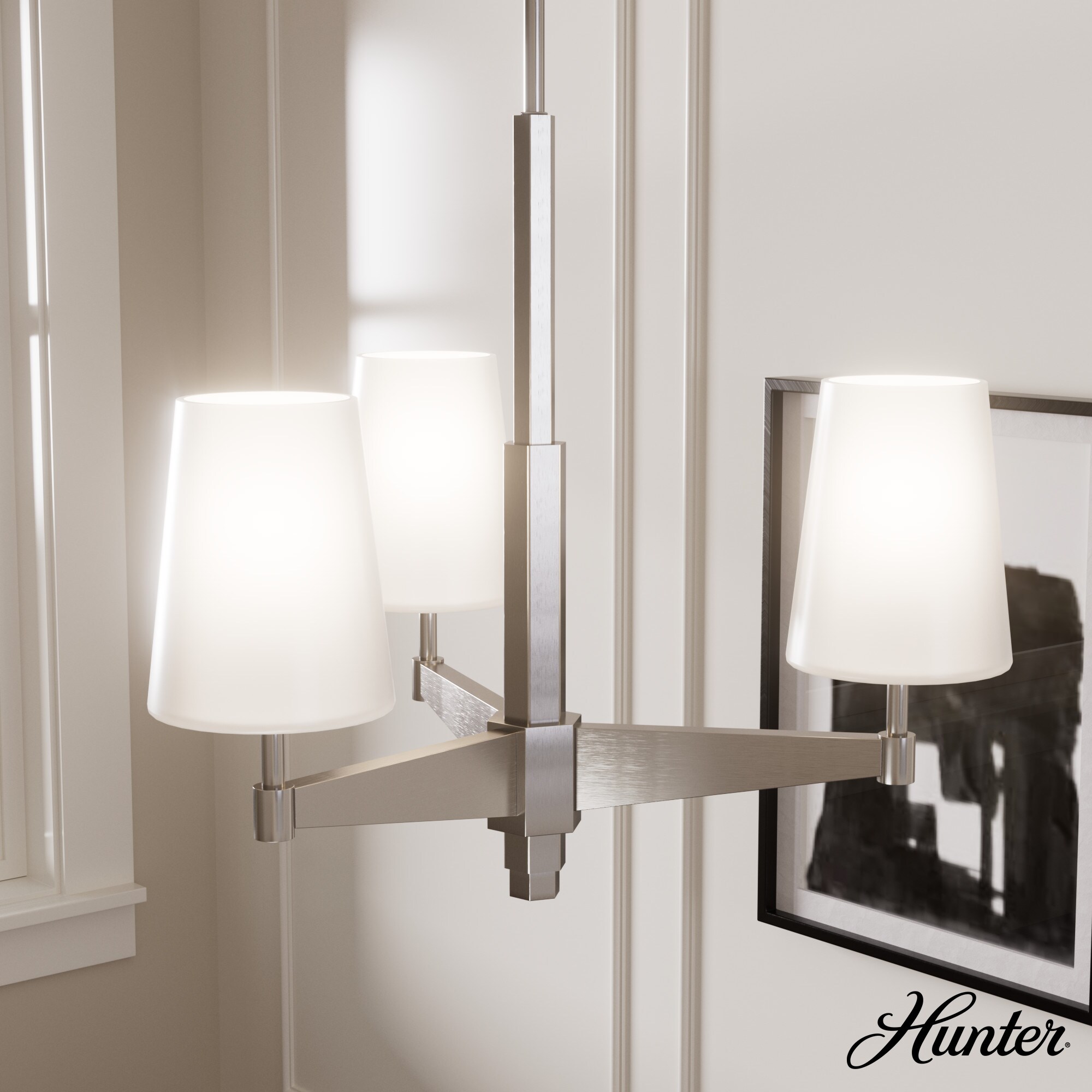 Hunter 19877 Nolita 4 -Light Brushed Nickel Modern/contemporary For Use in Bedrooms, Dining Rooms, Foyers, Kitchens, Living Rooms Chandelier