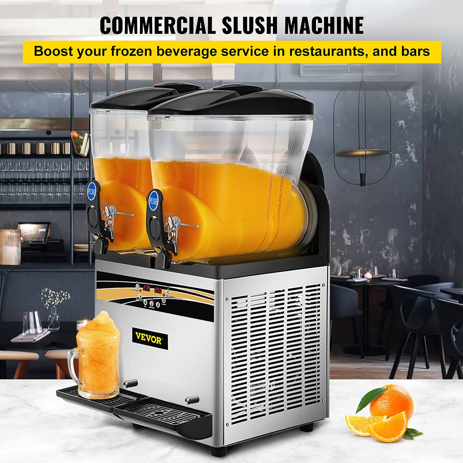 VEVOR Commercial Slushy Machine, 6 L x 2 Tanks 50 Cups, 700W 110V, Stainless Steel Margarita Smoothie Frozen Drink Maker, Perf