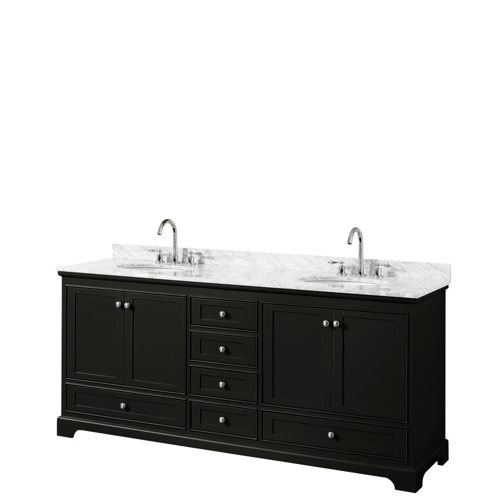 Wyndham Collection WCS202080DDECMUNOMXX Deborah 80-in Dark Espresso with Polished Chrome Trim Undermount Double sink Bathroom Vanity with White Carrara Marble Natural marble Top