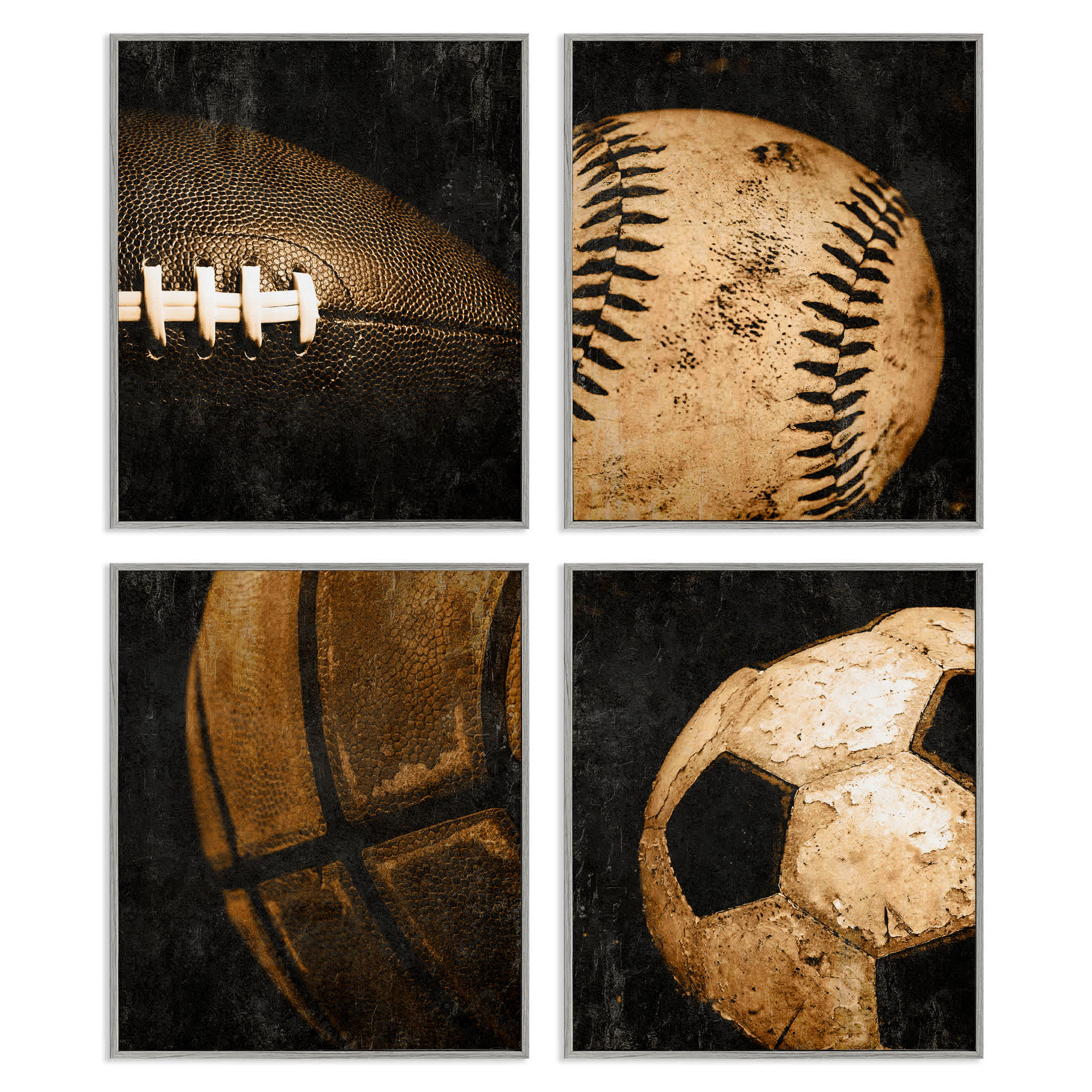 Stupell Industries A4-252-GFF-4PC-11X14 Distressed Vintage Sports Balls 4pc Framed Giclee Set Design by Kim Allen