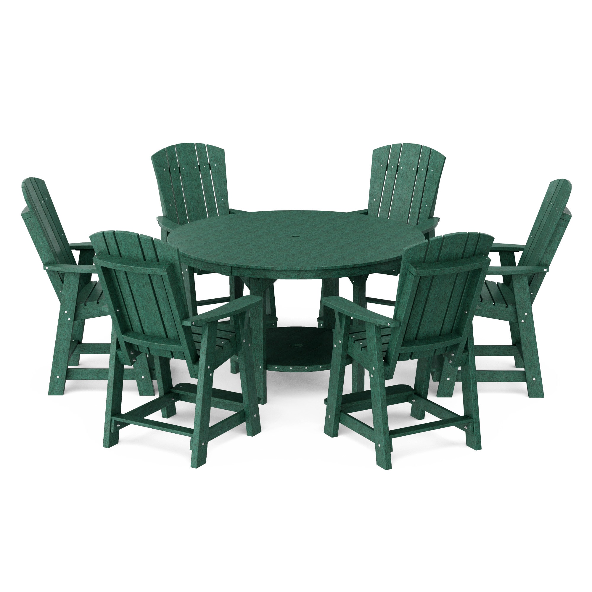 Wildridge LCC-177-TG Heritage 60-in 7 -Piece Turf Green Balcony Height Patio Dining Set Plastic Round Table with 6 Stationary Chairs