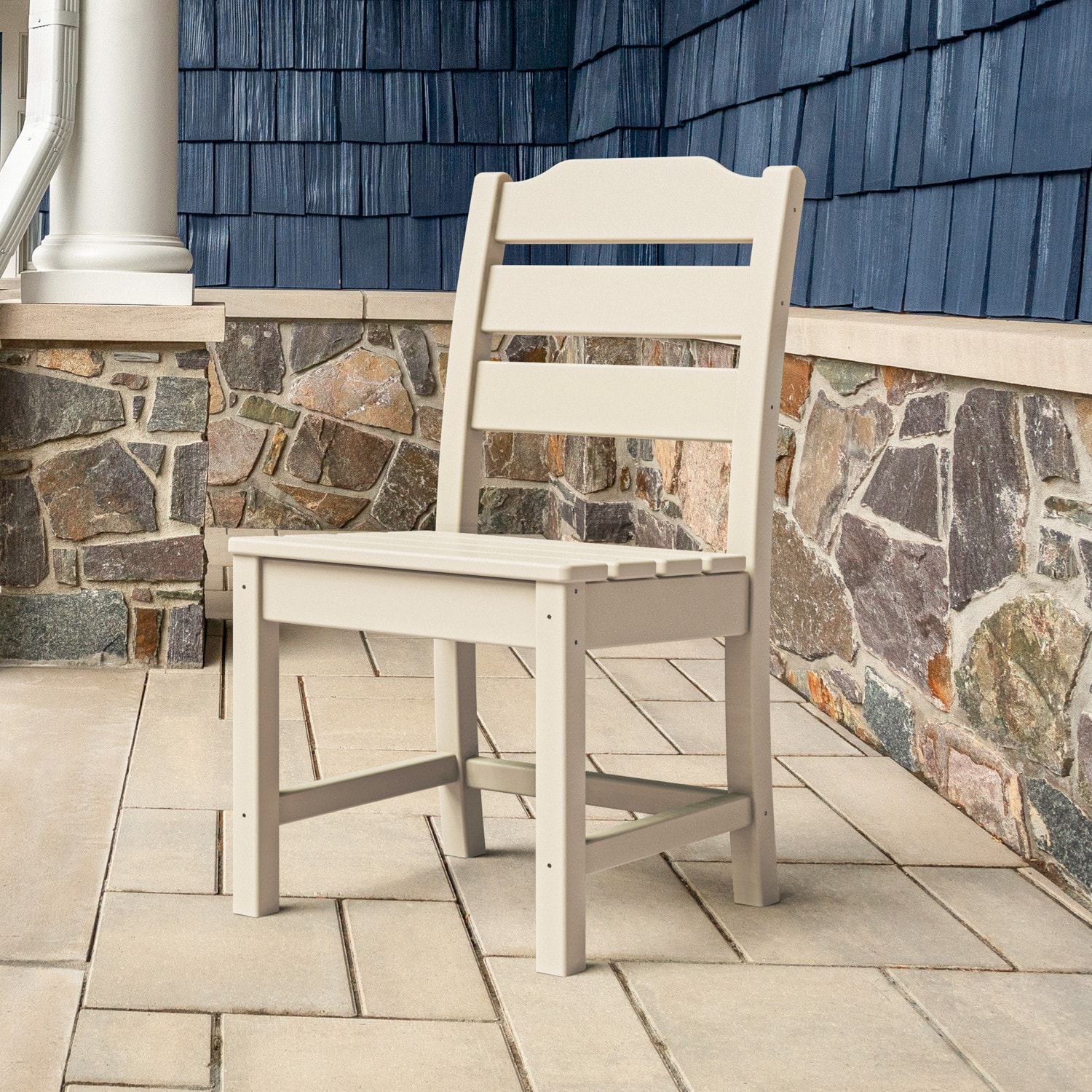allen + roth by POLYWOOD ARTLD100SA Oakport Sand HDPE Frame Stationary Dining Chair with Slat Seat