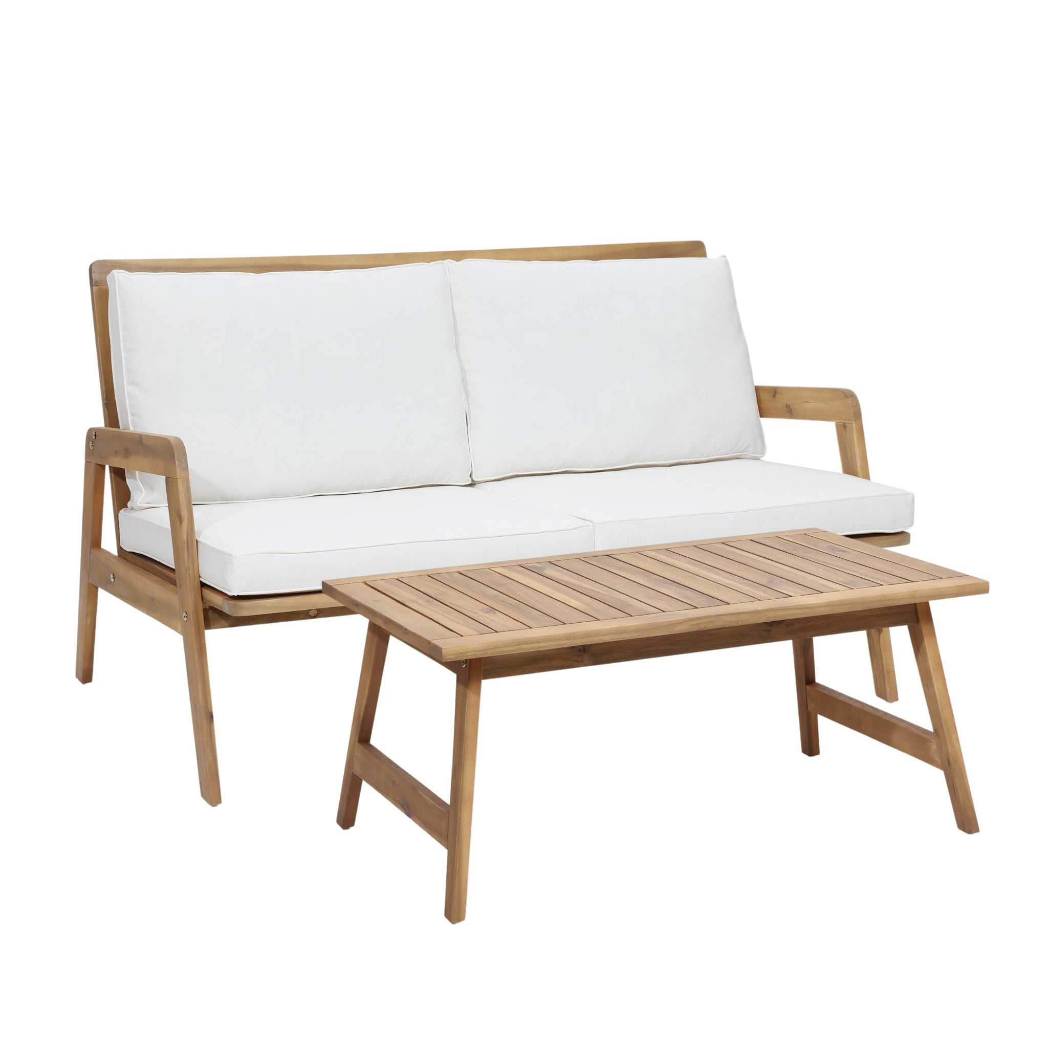 LuxenHome WHOF1905-ST 2-Piece Patio Conversation Set with White Cushions