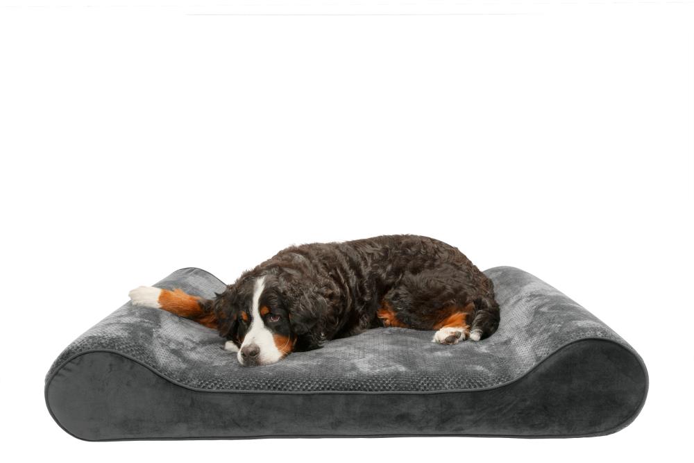 FurHaven Rectangular Gray Polyester Bolster Dog Bed Extra Large in the Pet Beds department at Lowes