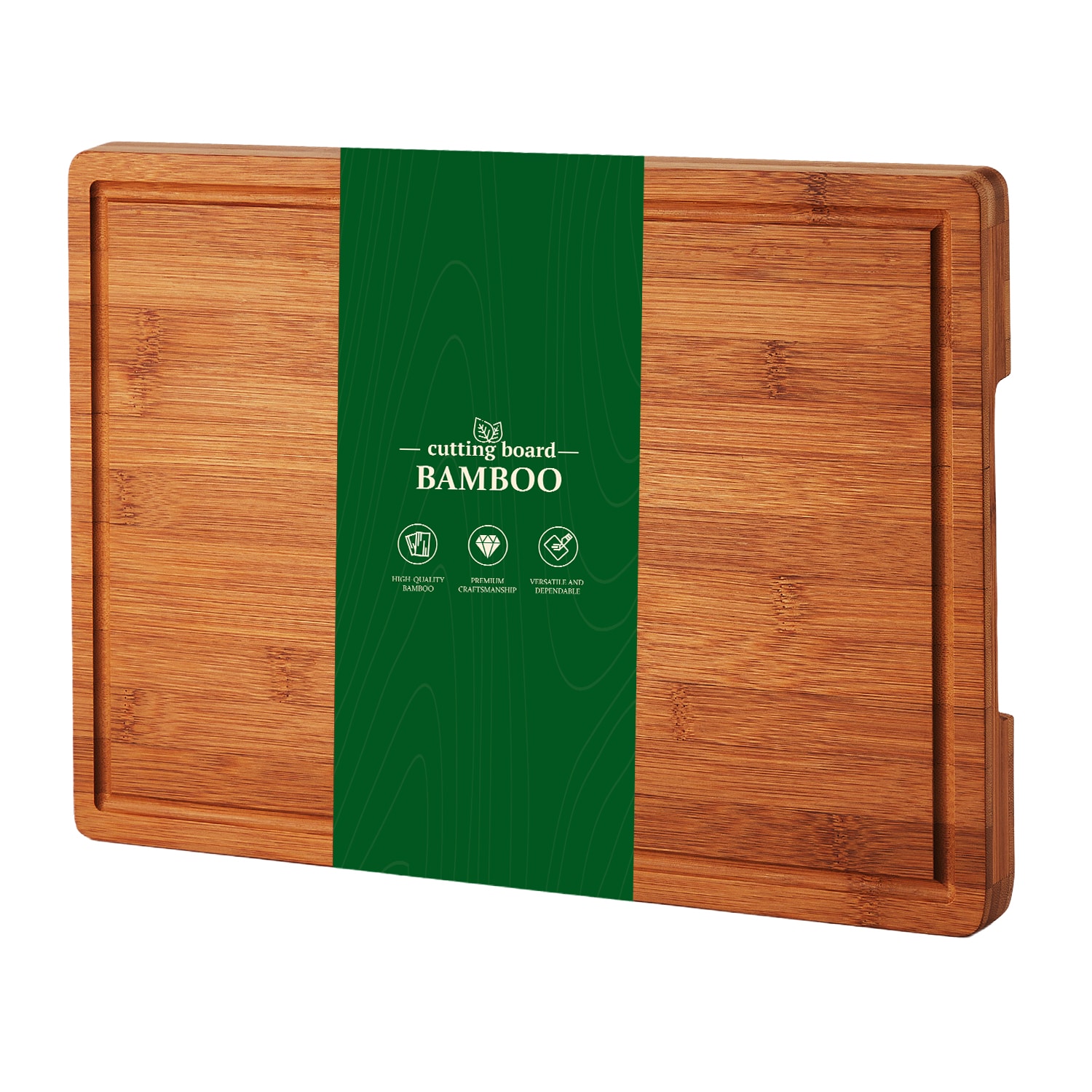 GarveeLife 16x11 Inch Large Natural Bamboo Cutting Board With Edge Juice Groove And Integrated Side Handles - Durable Wooden Chopping Board For Daily Kitchen Food Prep #LIVE66-0987