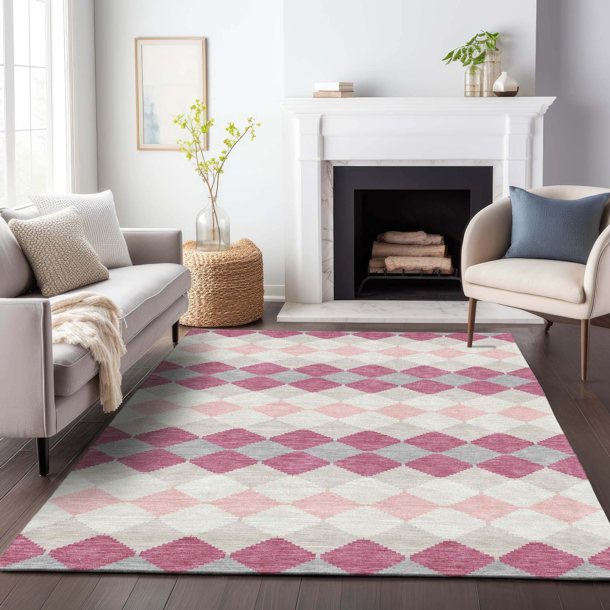 Addison Rugs ACN1007PI30X46 Chantille ACN1007PI 2 x 3 (ft) Polyester Pink Rectangular Indoor/Outdoor Geometric Machine washable Area rug