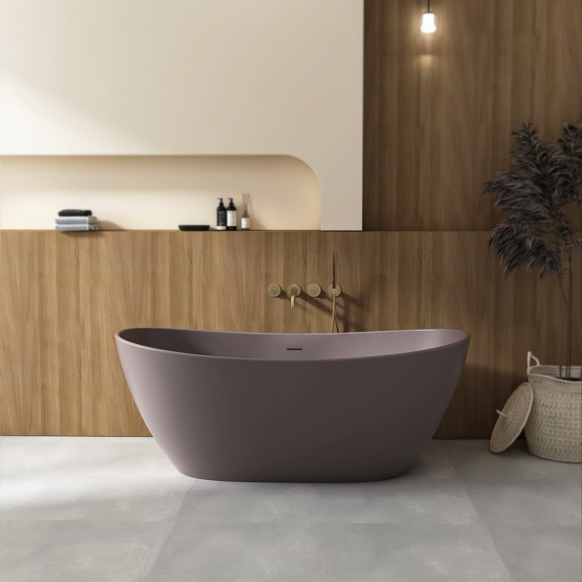 IAK - 65 inch Grey Brown Matte Solid Surface Freestanding Bathtub with Ergonomic Design