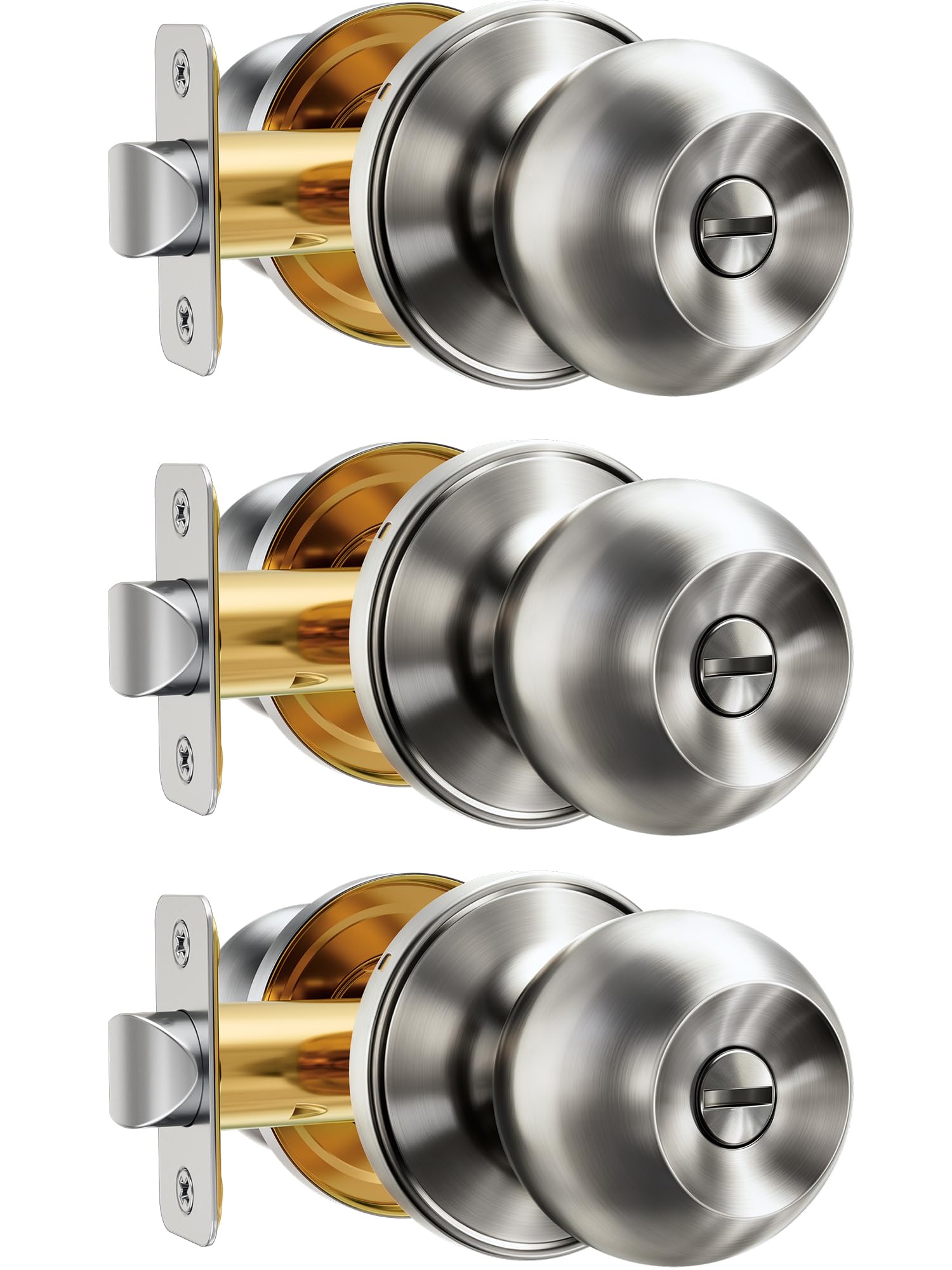 AKSCYZM  Interior Door Knob 3 Pack Keyless Privacy Locks for Bedroom Bathroom Thumb Lock with Emergency Release Rust Proof Metal Easy to Install