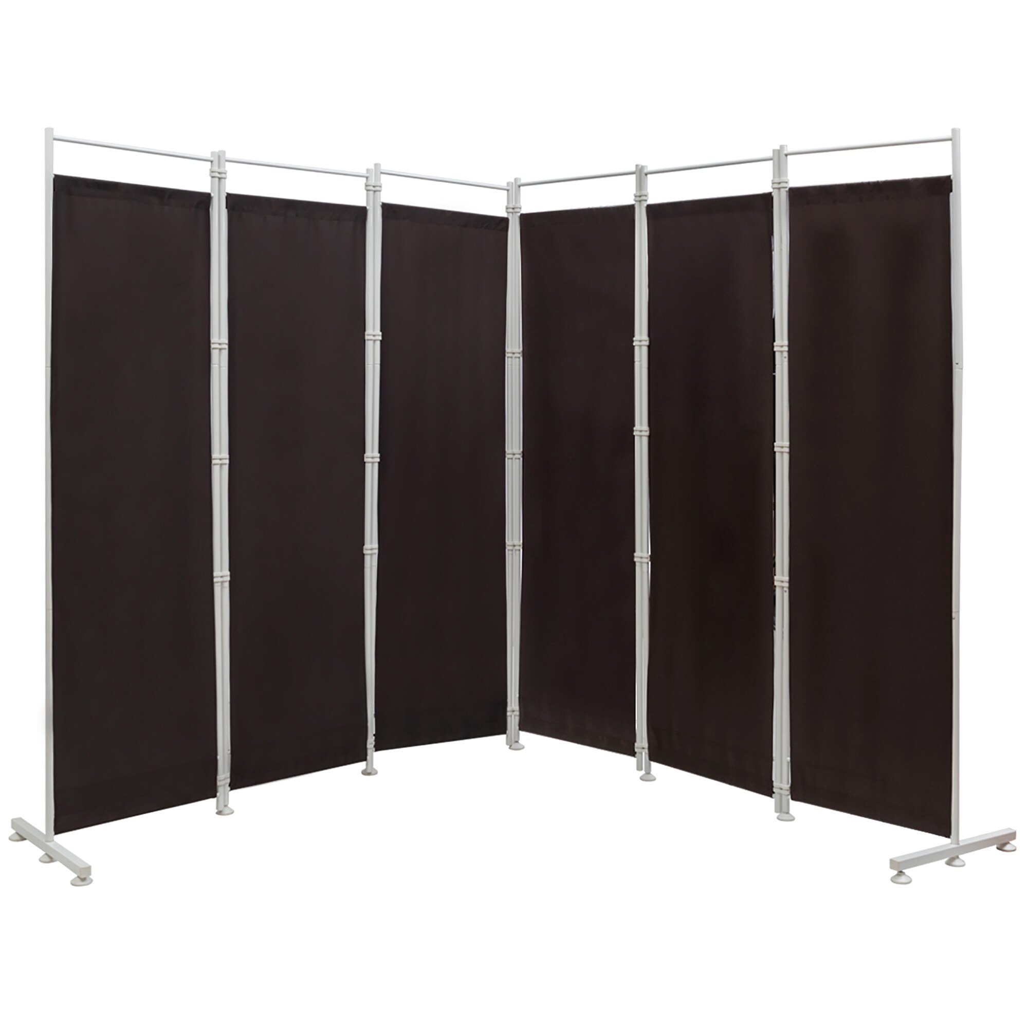 Brown Polyester 6-Panel Folding Room Divider with Steel Frame