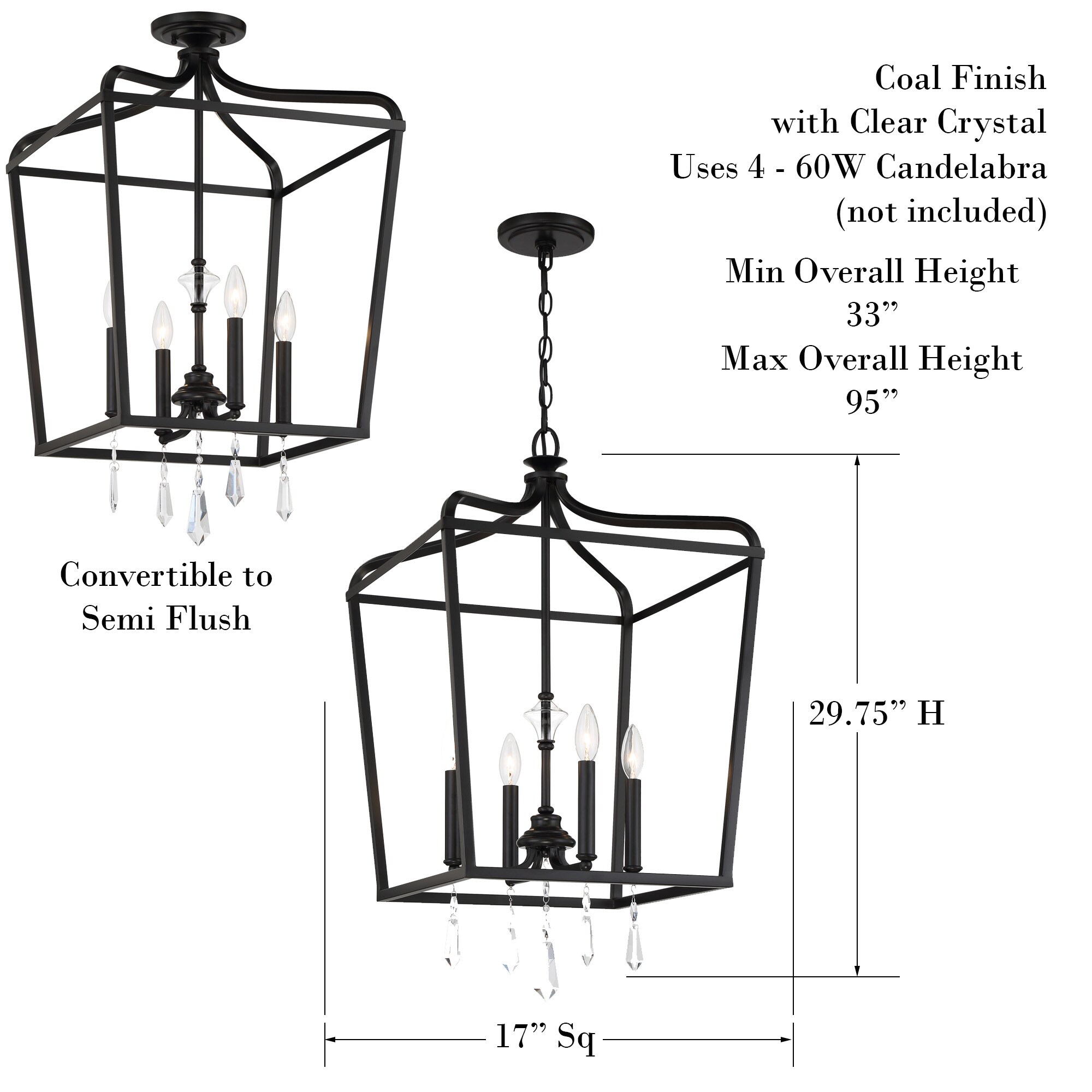 Laurel Estate Coal Finish 4-Light Clear Glass Lantern Chandelier