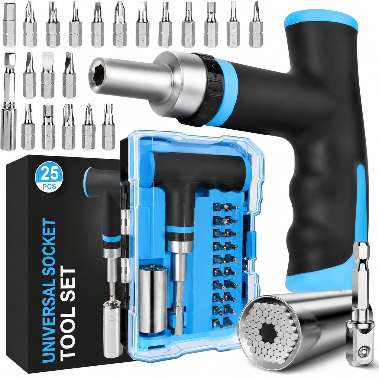 DYRCJ  Universal Socket Tool Set Ratcheting T Handle Screwdriver Set with Power Drill Adapter Multi Function Hand Tool Set for Home Auto Repair