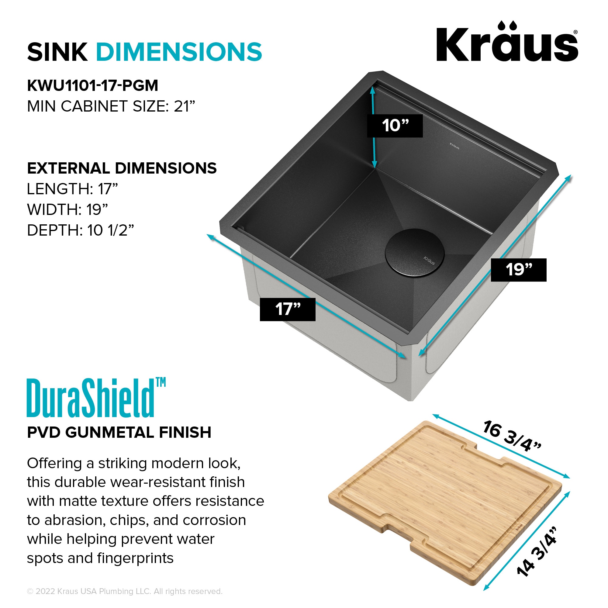 Kore 17" Black Stainless Steel Undermount Workstation Kitchen Sink