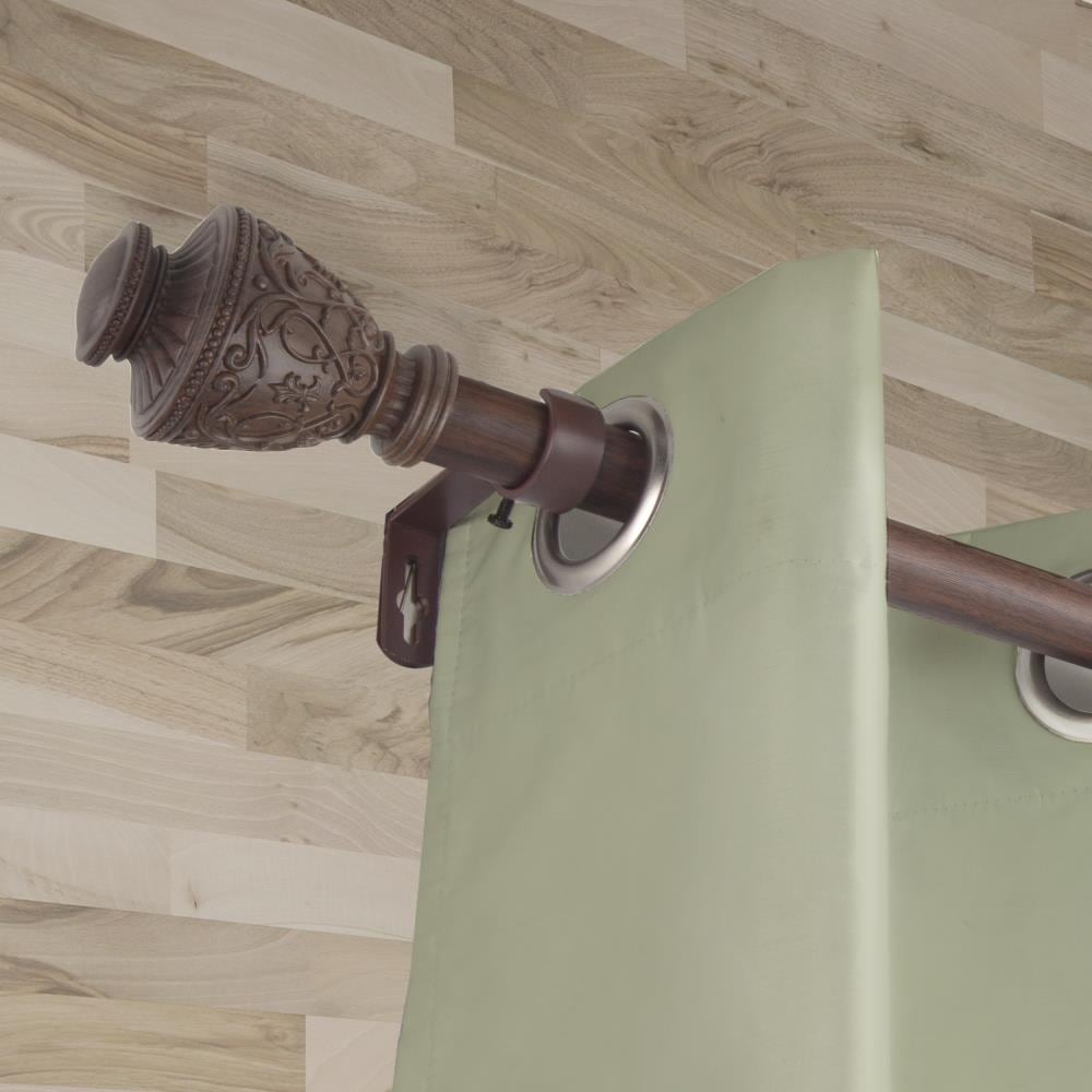 Hart & Harlow LW100-09-28W2 1-in Veronica Faux Wood 28-in to 48-in Dark walnut Steel Single curtain rod with Finials