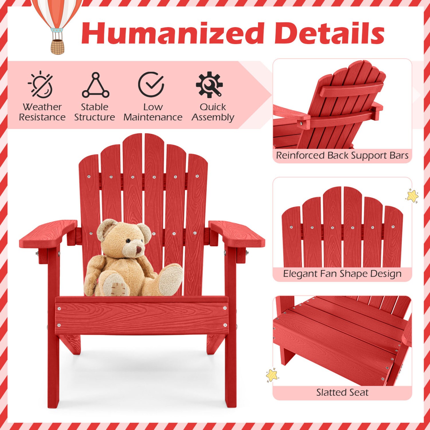 Slickblue Set of 2 Chairs HIPS Frame Kids Adirondack Chair with ...