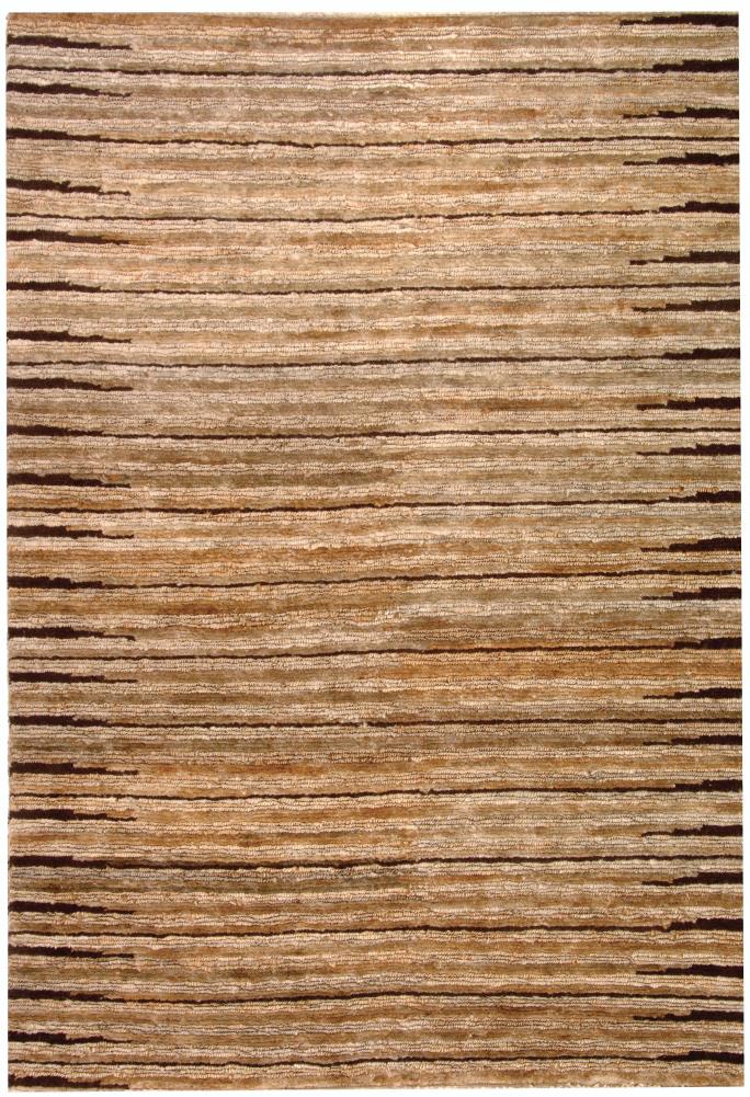 Ivory and Natural Hand-Knotted Jute Striped 4' x 6' Rug