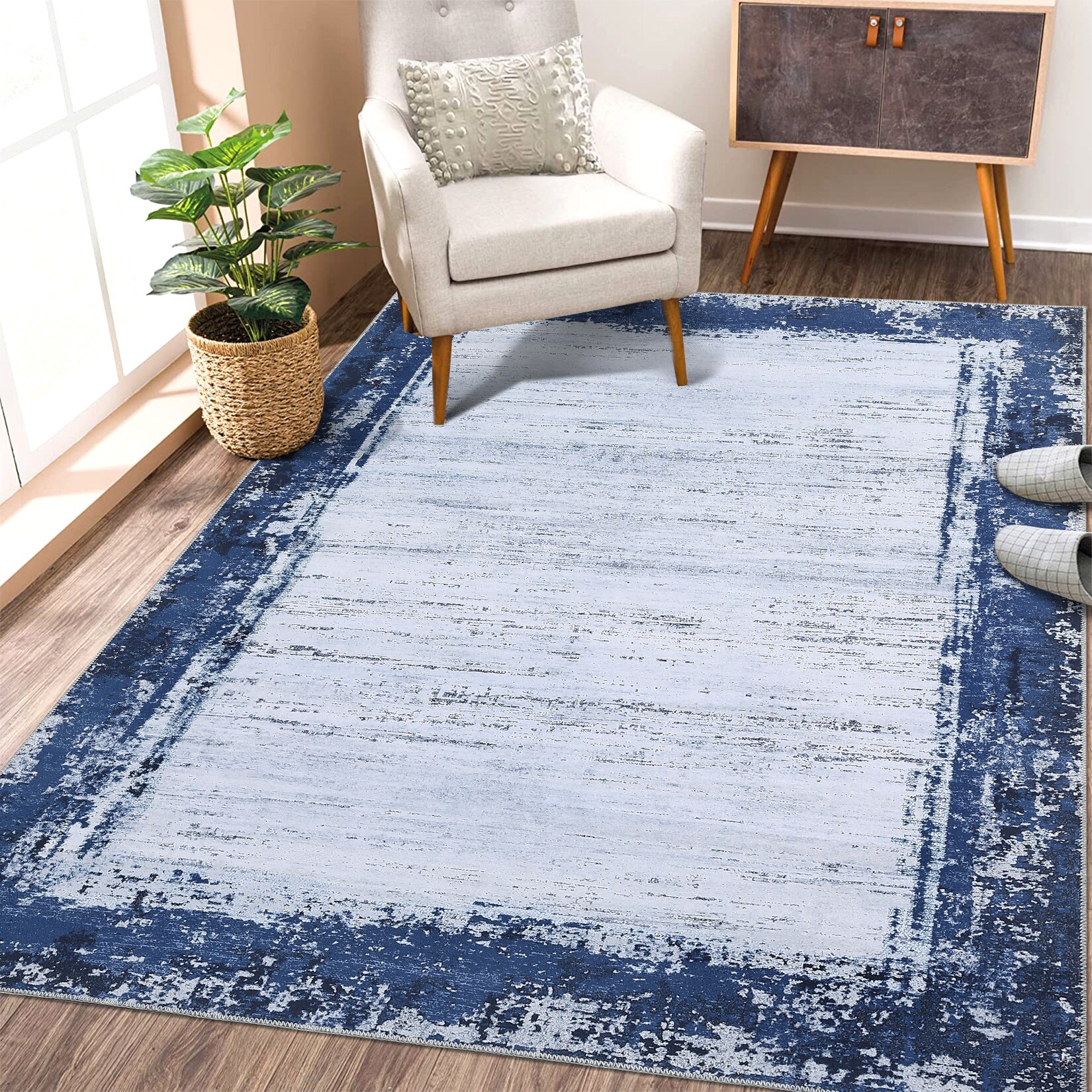 Garvee YXY-LO-PHO-10RR17MW 9 x 12 (ft) Loomed Polyester Navy Blue Rectangular Indoor Ombre Mid-Century Modern Machine washable Area rug