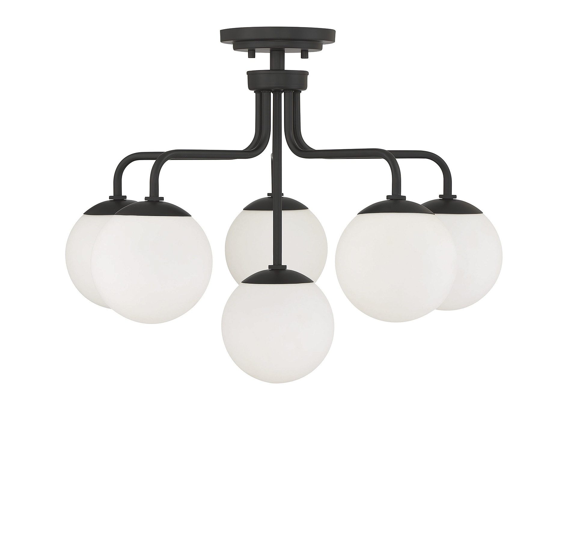Matte Black Mid-Century Modern 6-Light Semi-Flush Mount