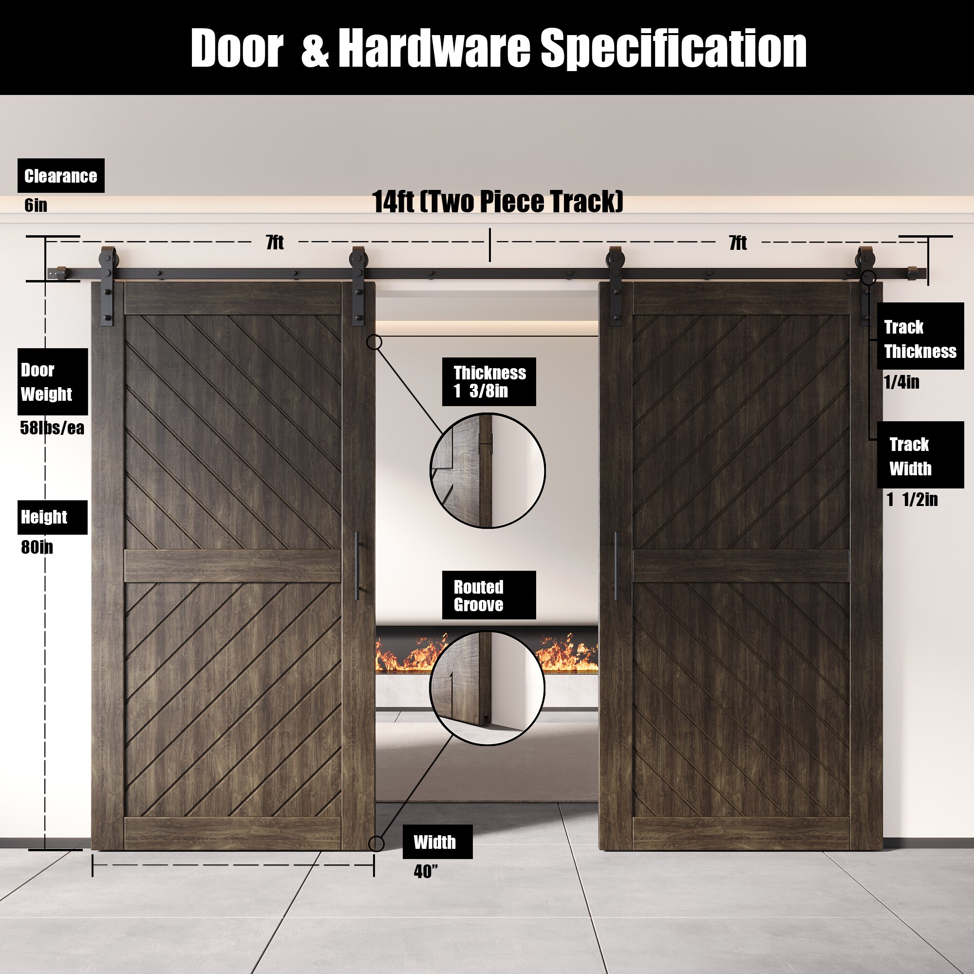 HOMACER YT2H168C-XT4-4080-EB Barn-Doors - View #2