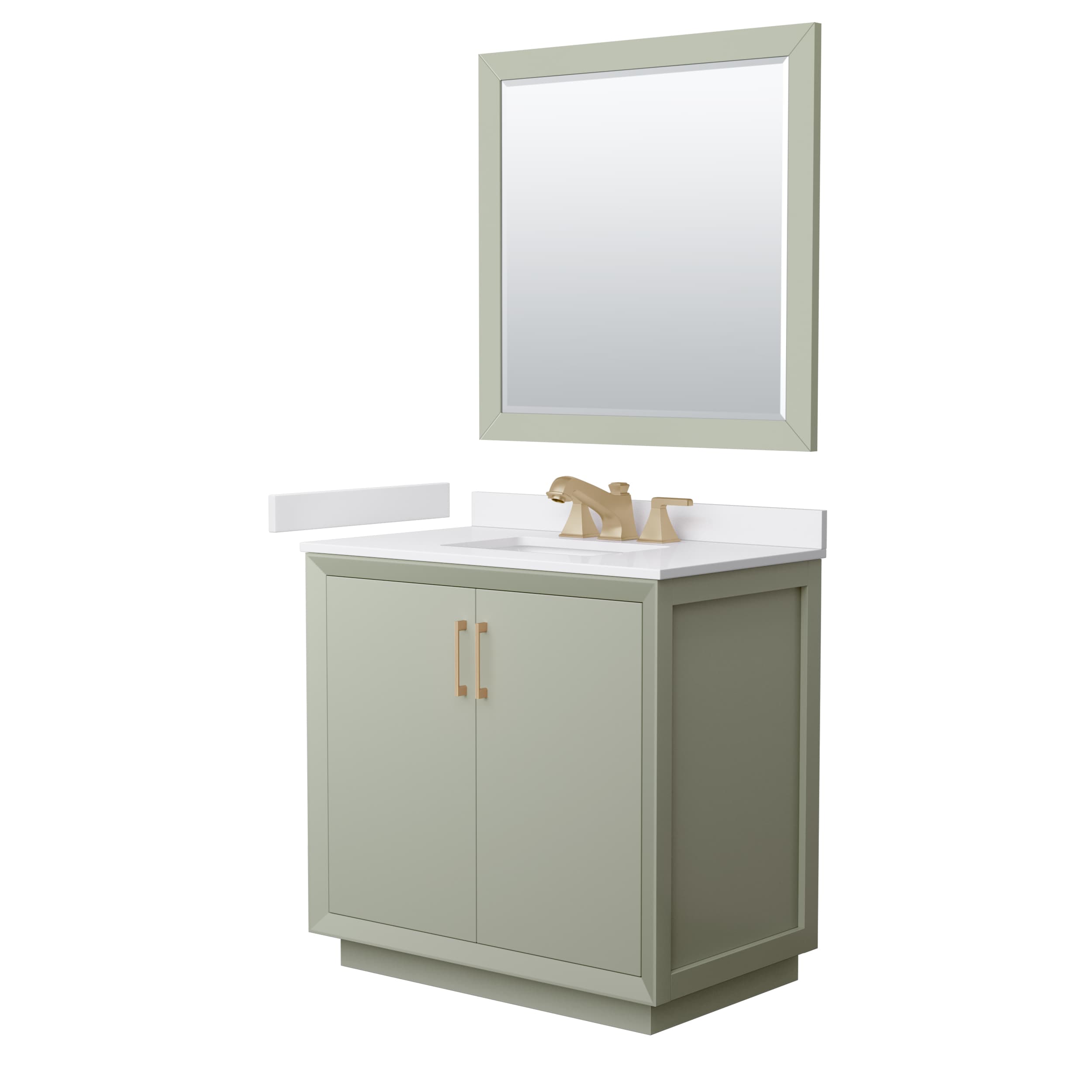 Wyndham Collection Strada 36-in Light Green with Satin Bronze Trim Undermount Single Sink Bathroom Vanity with White Cultured Marble Cultured Marble Top (Mirror Included)