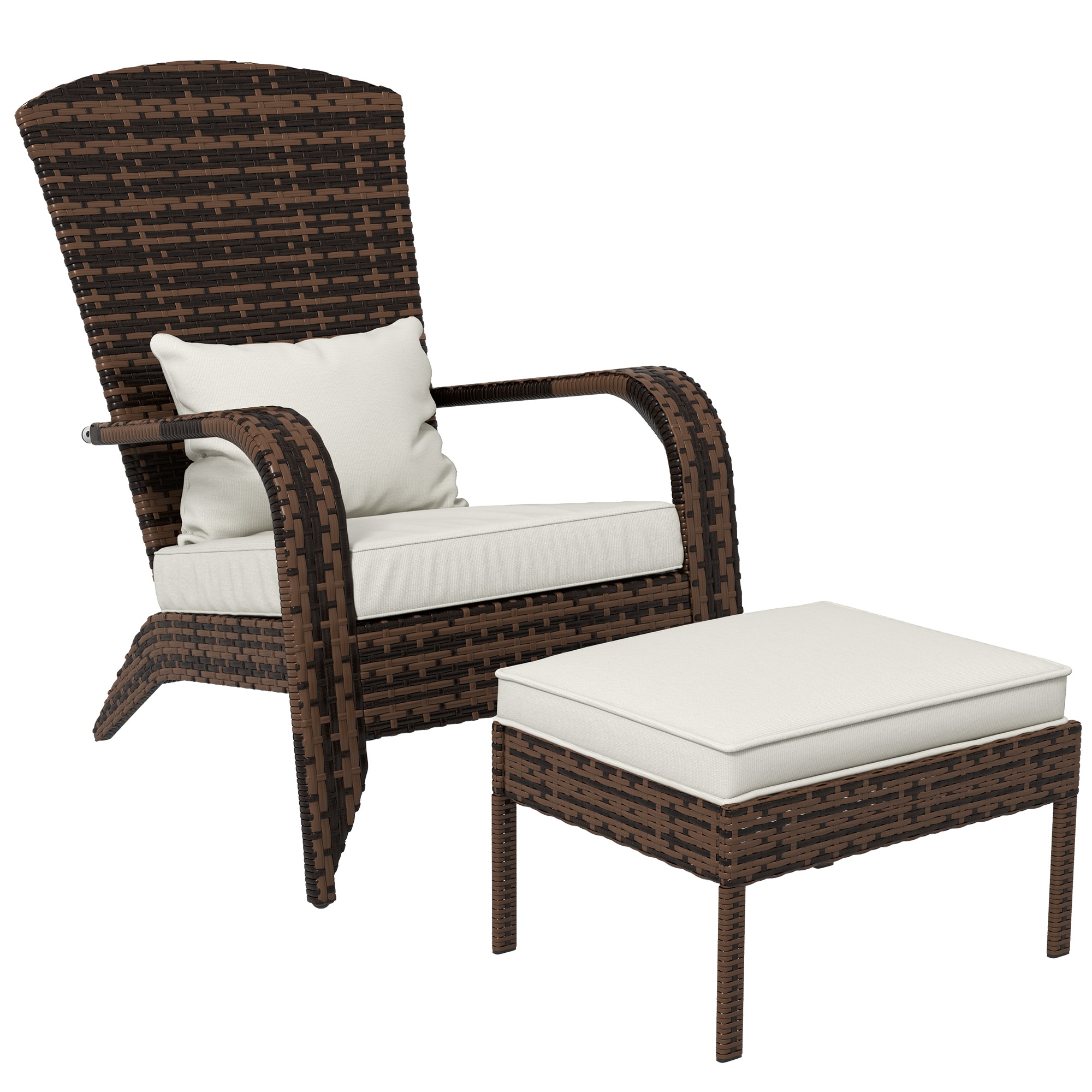 LOVMOR SF-L-W2225P174021 Patio Wicker Adirondack Chair with Ottoman High-Back Large Seat and Armrests Cream White