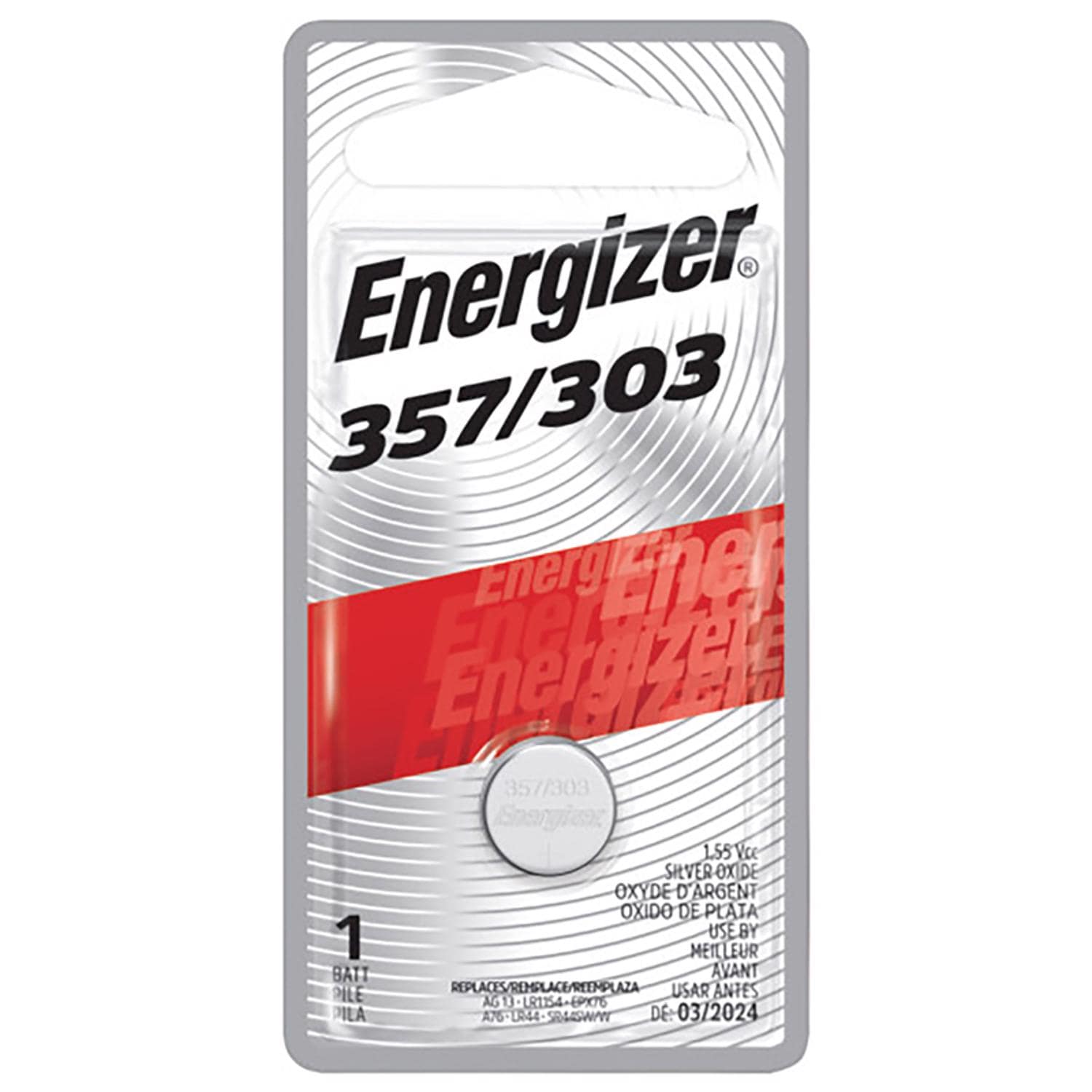 Energizer  Silver Oxide 303/357 1.55 V 0.15 mAh Electronic/Watch Battery 1 pk