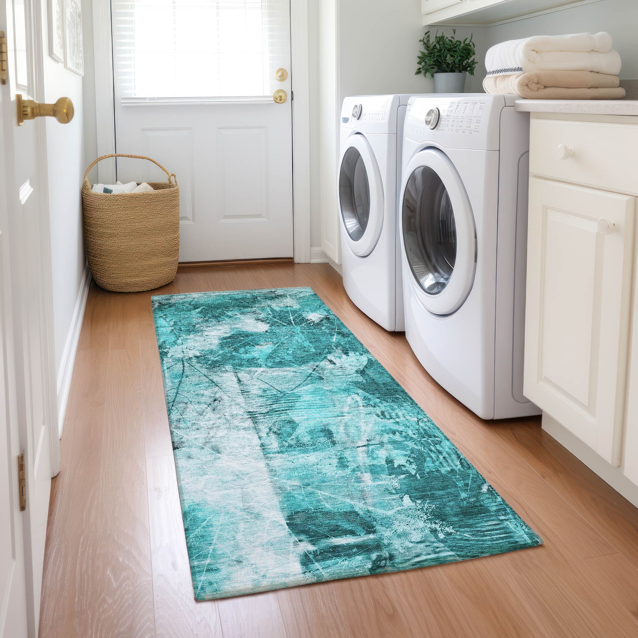 Addison Rugs ACN560TE2X8 Chantille ACN560TE 2 x 7 (ft) Polyester Teal Rectangular Indoor/Outdoor Geometric Farmhouse/Cottage Machine washable Area rug