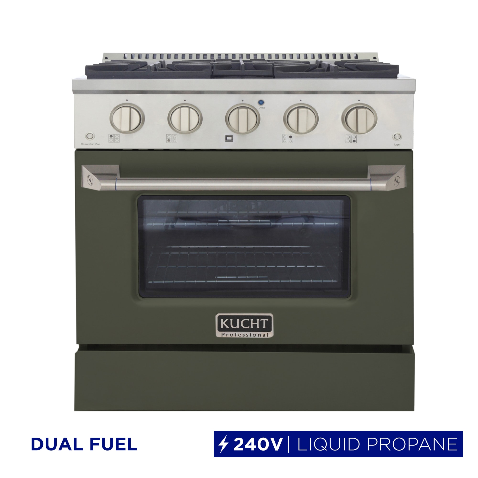 Kucht KDF302/LP-ON 30-in Deep recessed 4 burners Convection Oven Freestanding Dual Fuel Range ( Olive Green )