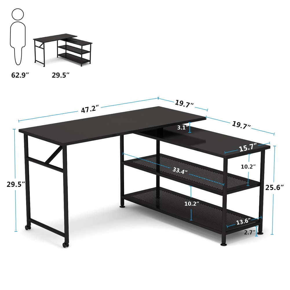 Tribesigns Hoga-C0241 47.2-in Black Modern/Contemporary L-shaped Desk ...