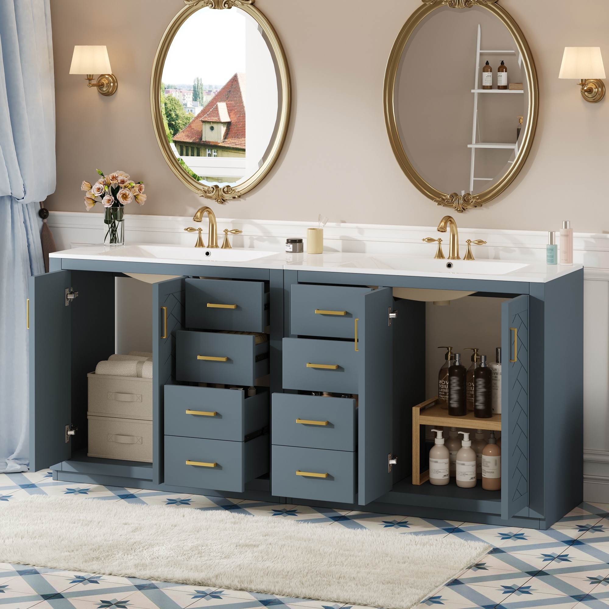 ModernLuxe - Assembly Required 72inch Bathroom Vanity with Ceramic Sink (Separate) Solid Wood Fra...