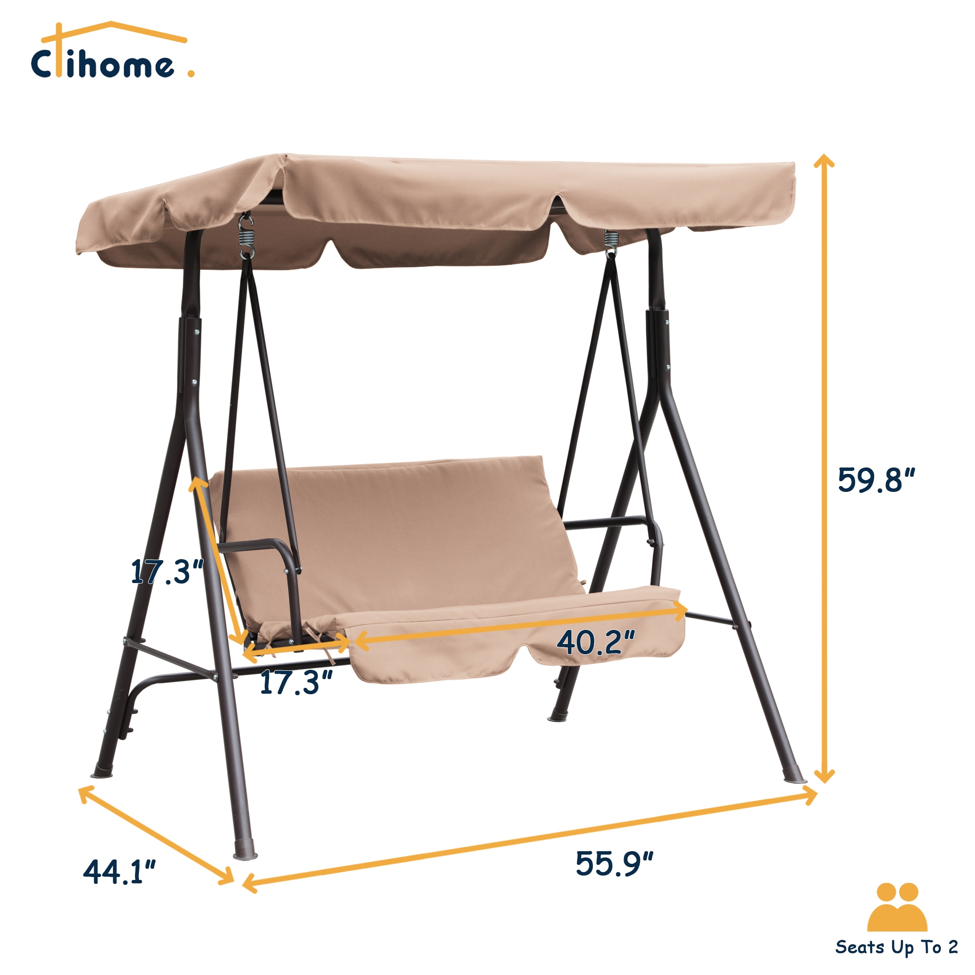 Clihome Outdoor Porch Swing 2-person Khaki Steel Outdoor Swing in the ...