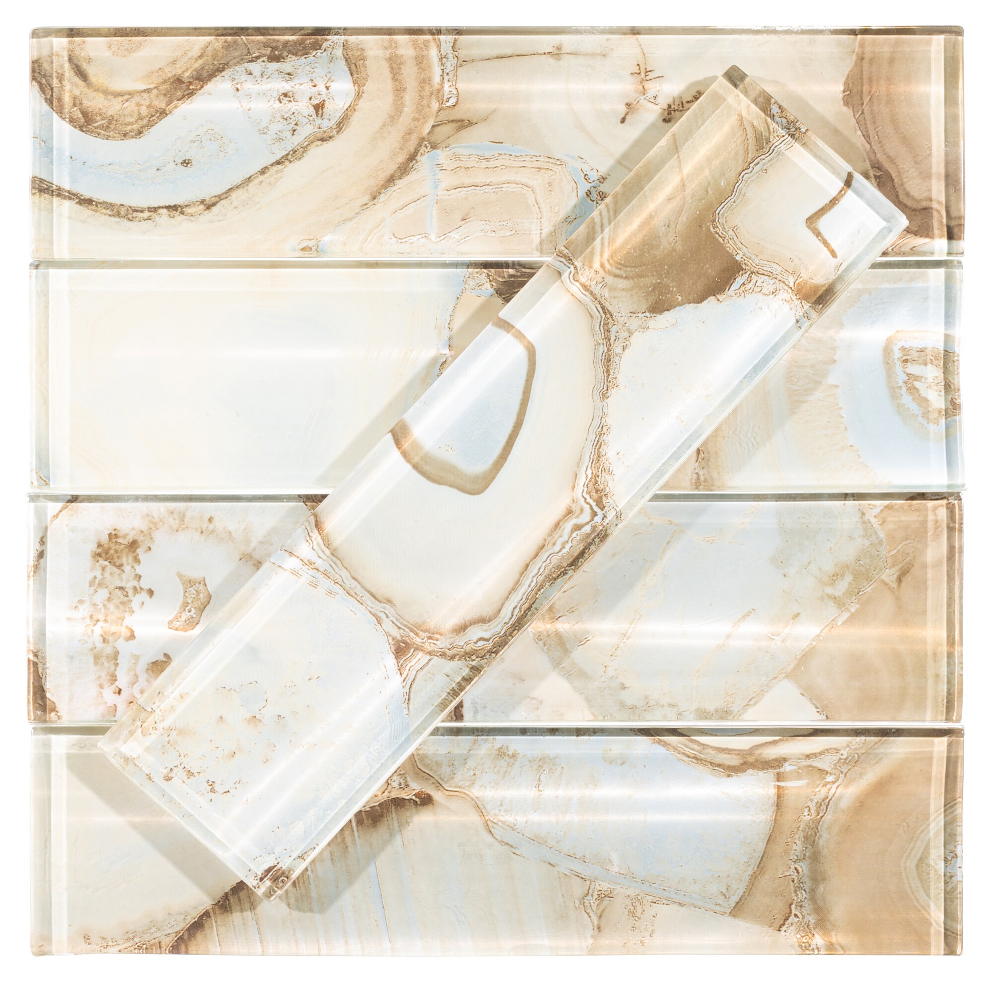 Myst 3" x 12" Polished Beige Glass Subway Tile