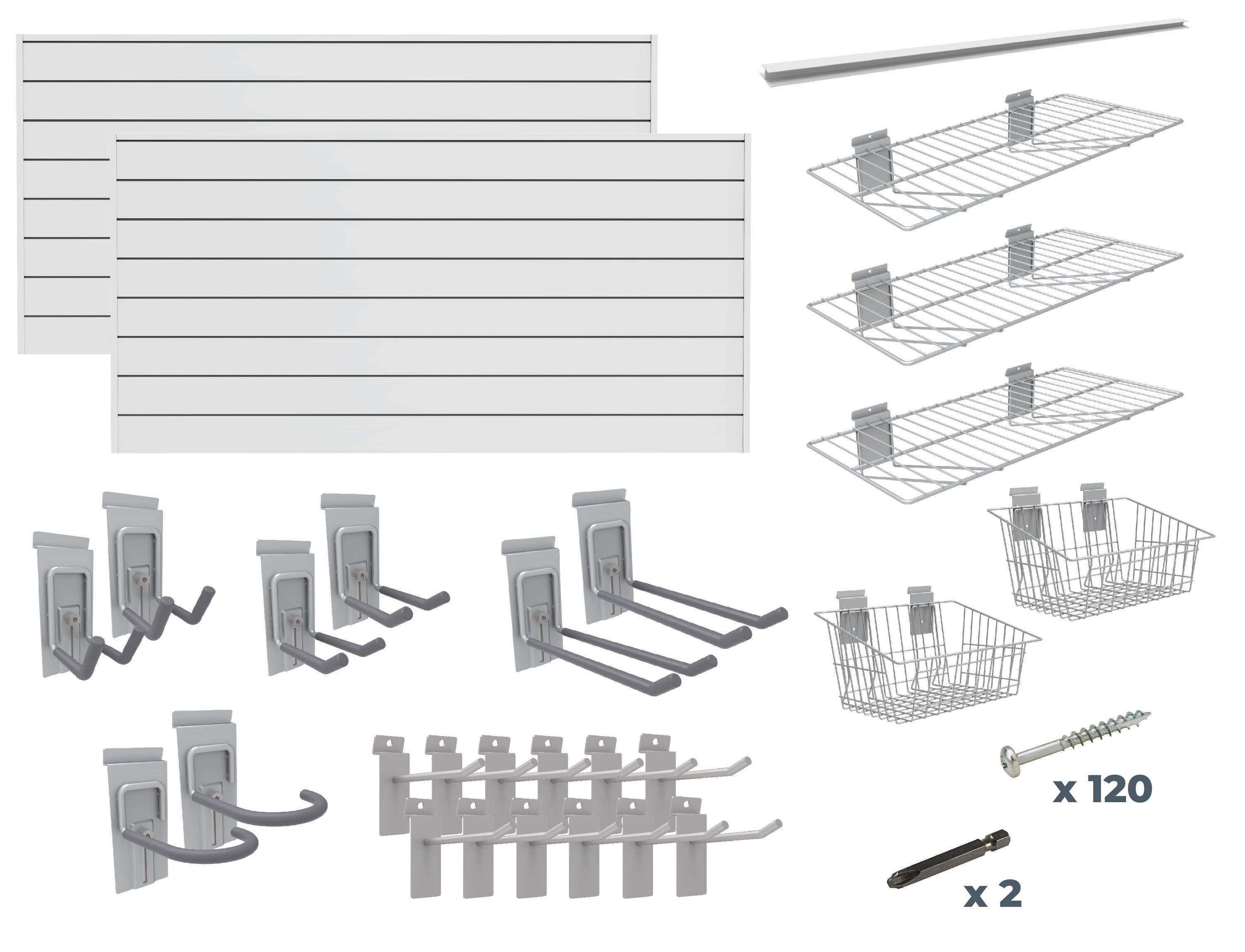 Fasttrack Slat Wall Panel Set and Accessories 23-Piece Kit