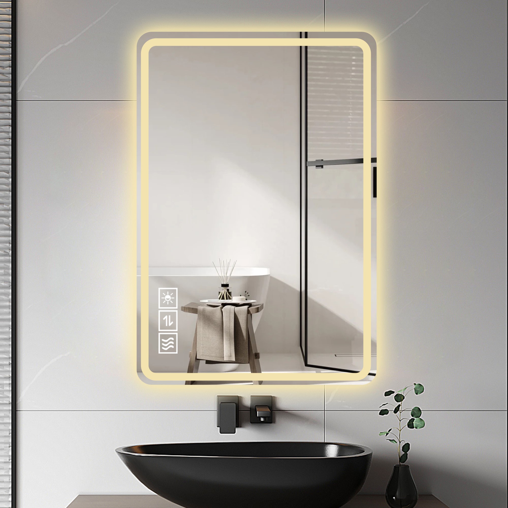 Yocada 24X40 Inch LED Bathroom Mirror Vanity Mirrors with Front Lights Wall Mounted Anti-Fog Frameless Make Up Mirror with Light 5 mm Copper-Free Silver Mirror Horizontal or Vertical