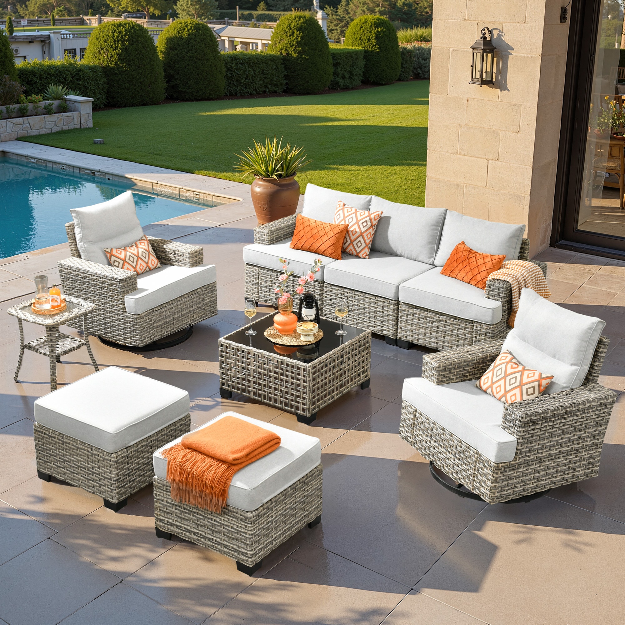 ALTRIGUS 6L-YZTBS4091-AL 9 -Piece Wicker Patio Sofa Conversation Set with Light Gray Cushions