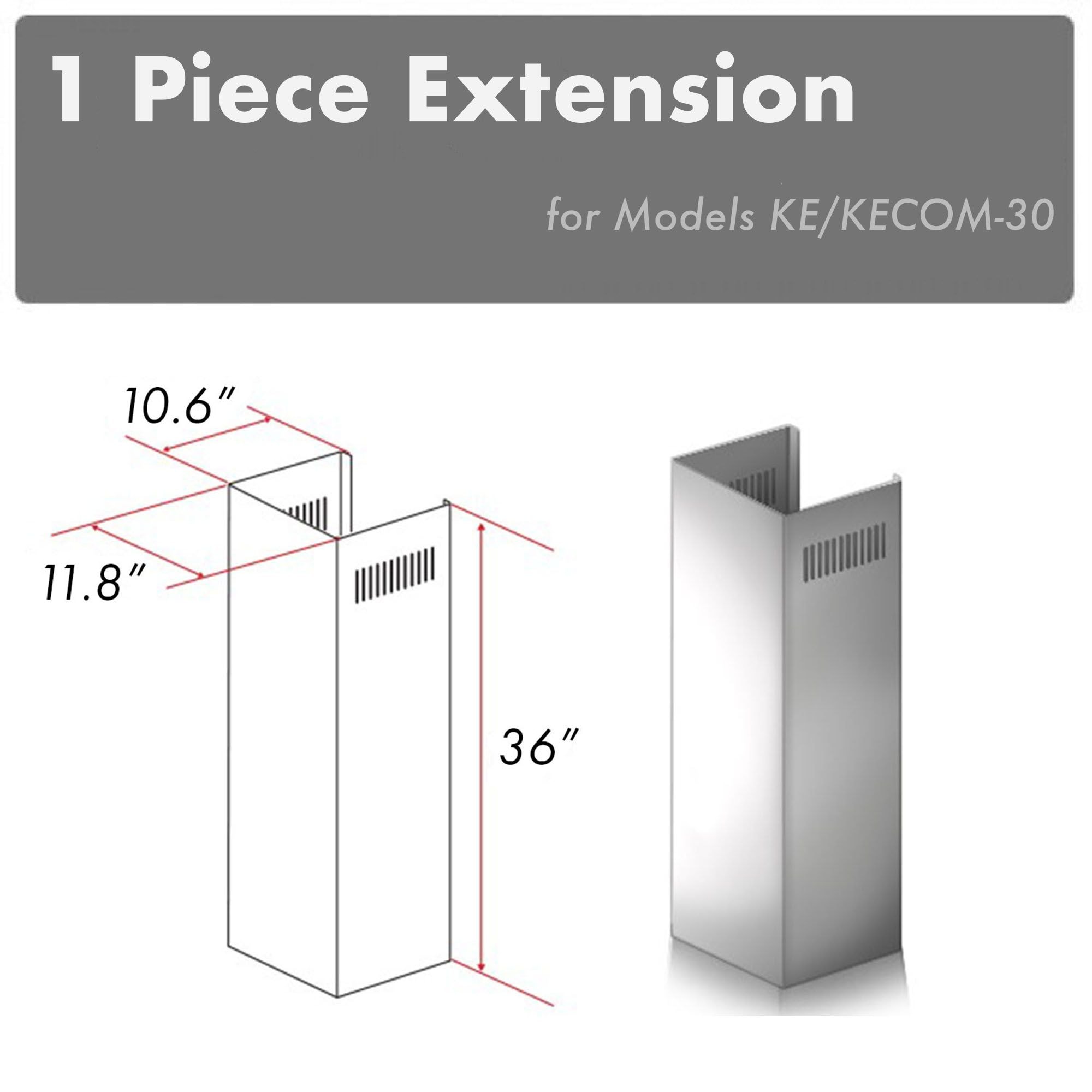 ZLINE KITCHEN & BATH 1PCEXT-KE/KECOM-30 Wall-Mounted range hood Flue extension Stainless steel