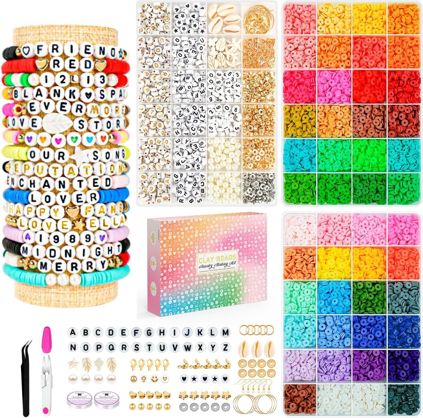 SenQWFa  Friendship Bracelet Kit with 14000pcs 48 Colors Clay Beads Letter Number Bead Set and Jewelry Making Supplies for Kids Teen Girls