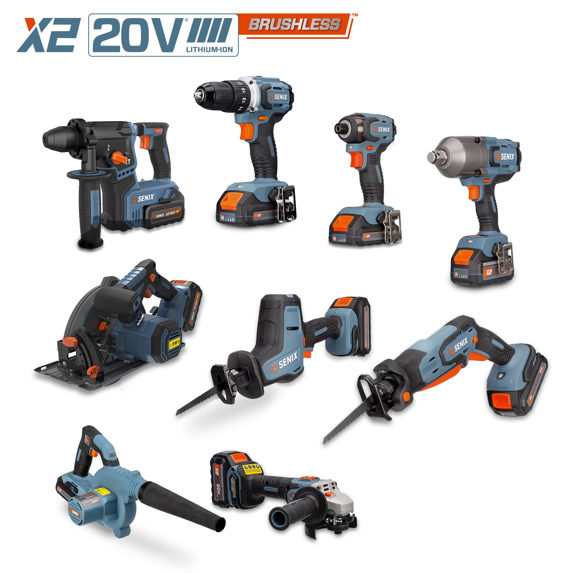 Senix 20 Volt MAX* Brushless 1/2-Inch Drill Driver, 2 Ah Battery, 2A Charger and Soft Bag Included, Pddx2-m2, Blue