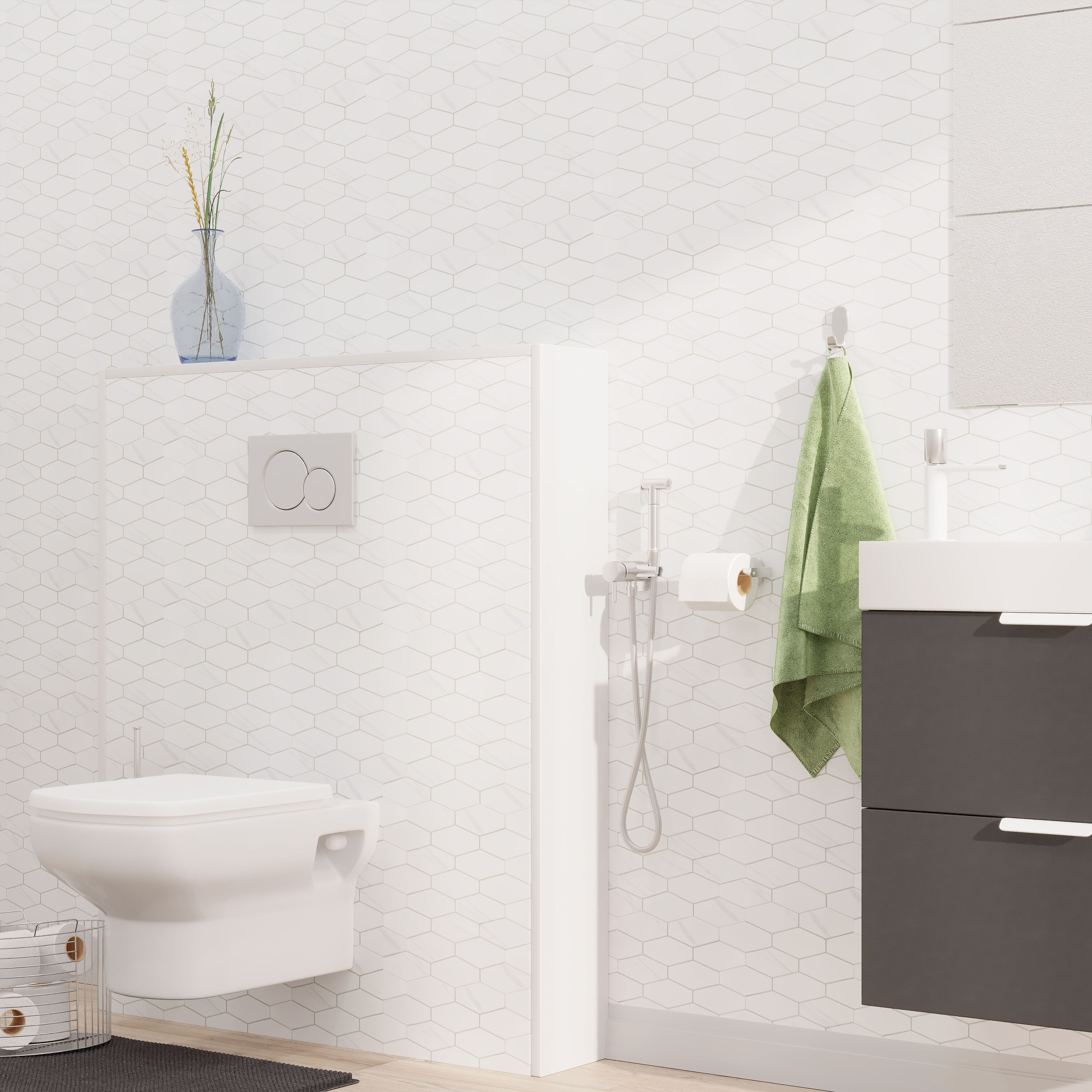 Calacatta White Stone Composite Peel and Stick Hexagon Tiles