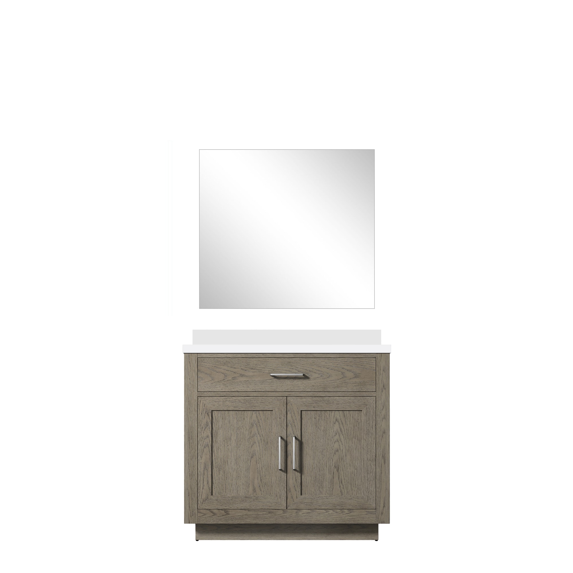 Lexora LVGI36SR210 Gilroy 36-in Grey Oak Single Sink Bathroom Vanity with White Quartz Top (Mirror Included)