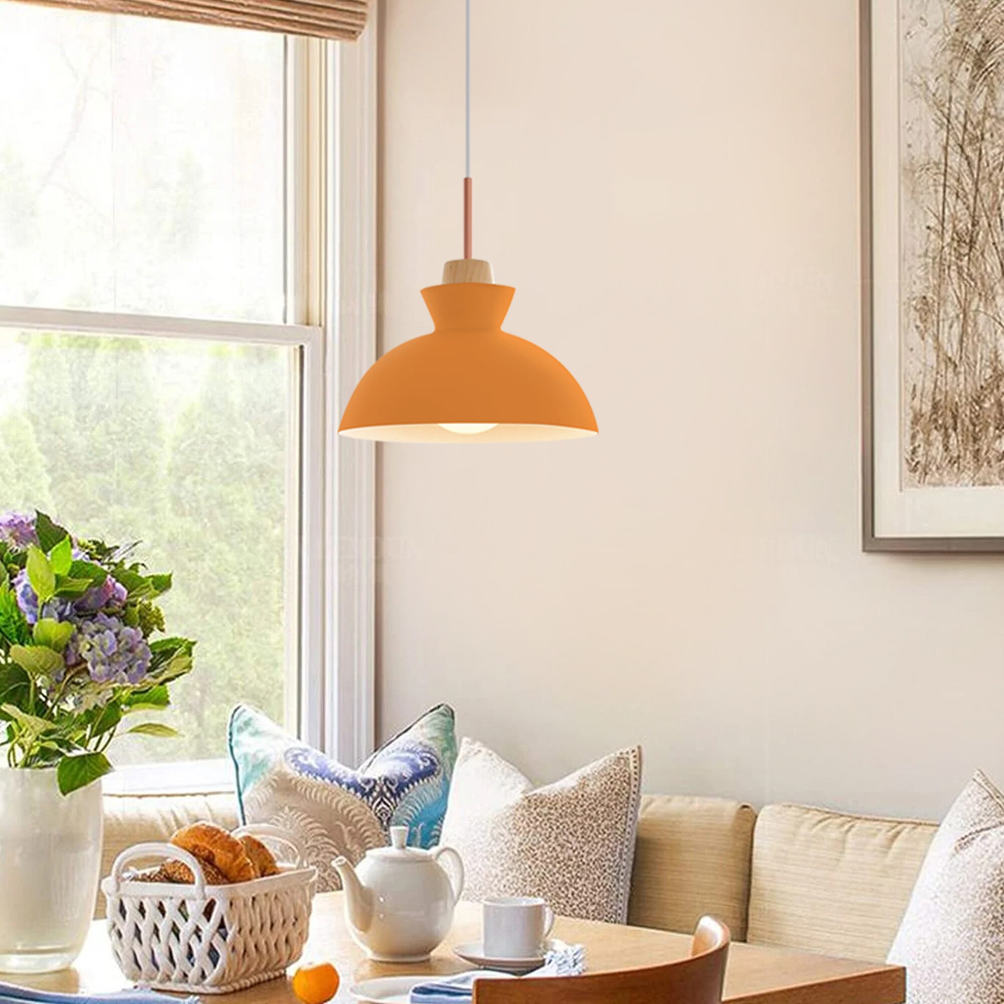 Ozma Orange Aluminum Dome Pendant Light with Adjustable Cord