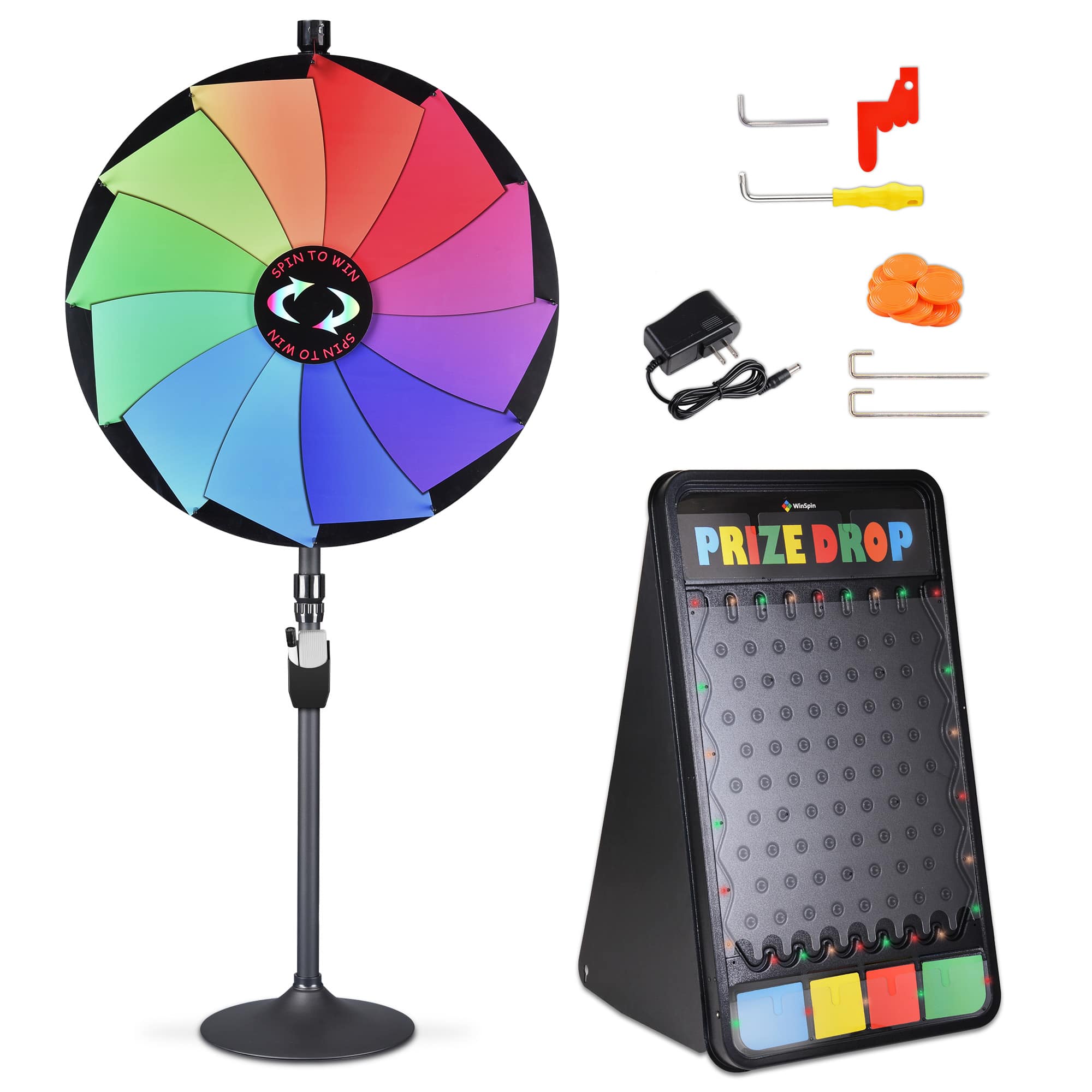 Yescom 35PRWPDG002-36P4L-LO WinSpin 36IN Dual Use 12 Slots Prize Wheel Prize Drop Game Board Kit with LED Light