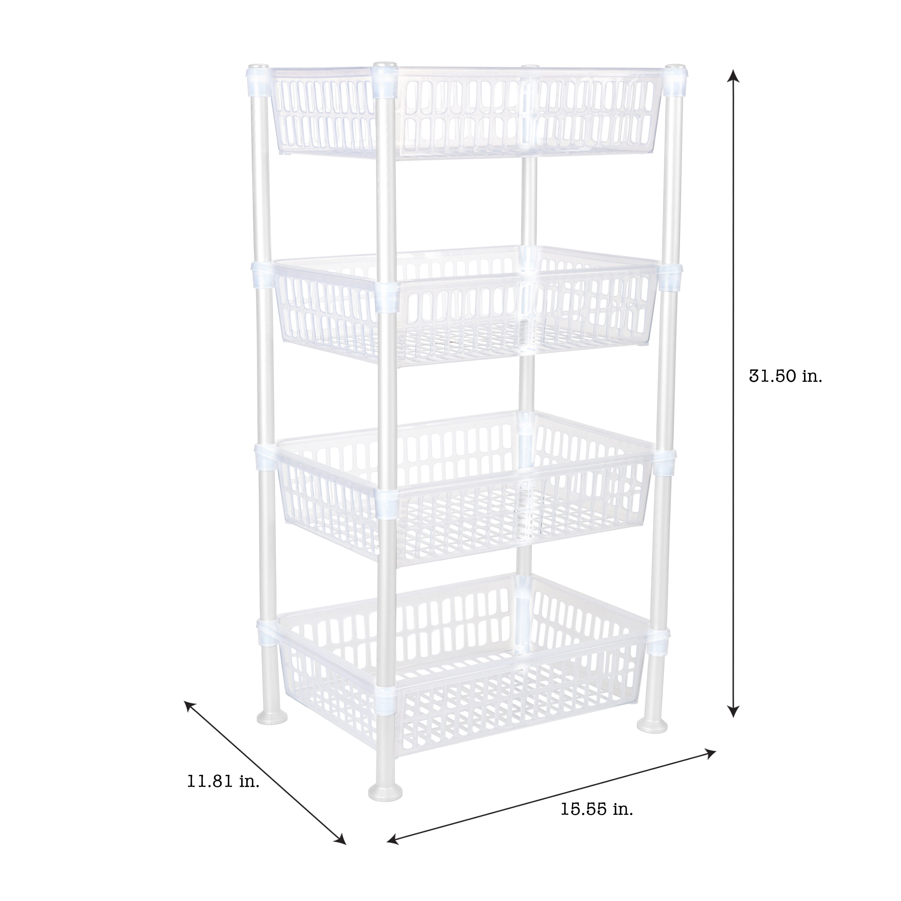 White 4-Tier Slim Polypropylene Shelving Unit